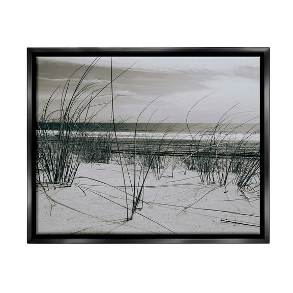 Stupell Industries Subtle Beach Reeds Landscape Photography Black Floater Framed Canvas Art Print Wall Art, 21 x 17