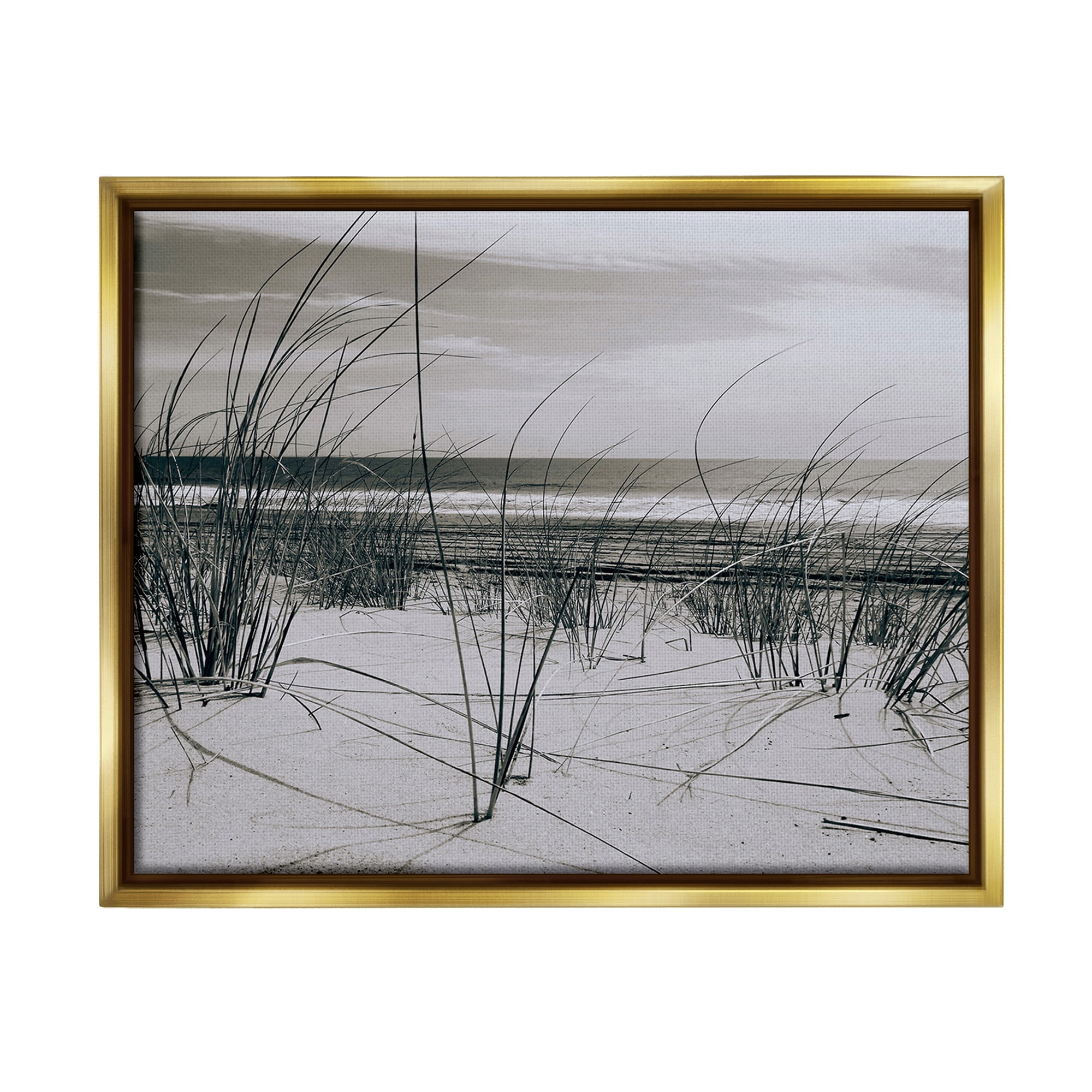 Stupell Industries Subtle Beach Reeds Landscape Photography Gold Floater Framed Canvas Art Print Wall Art, 31 x 25