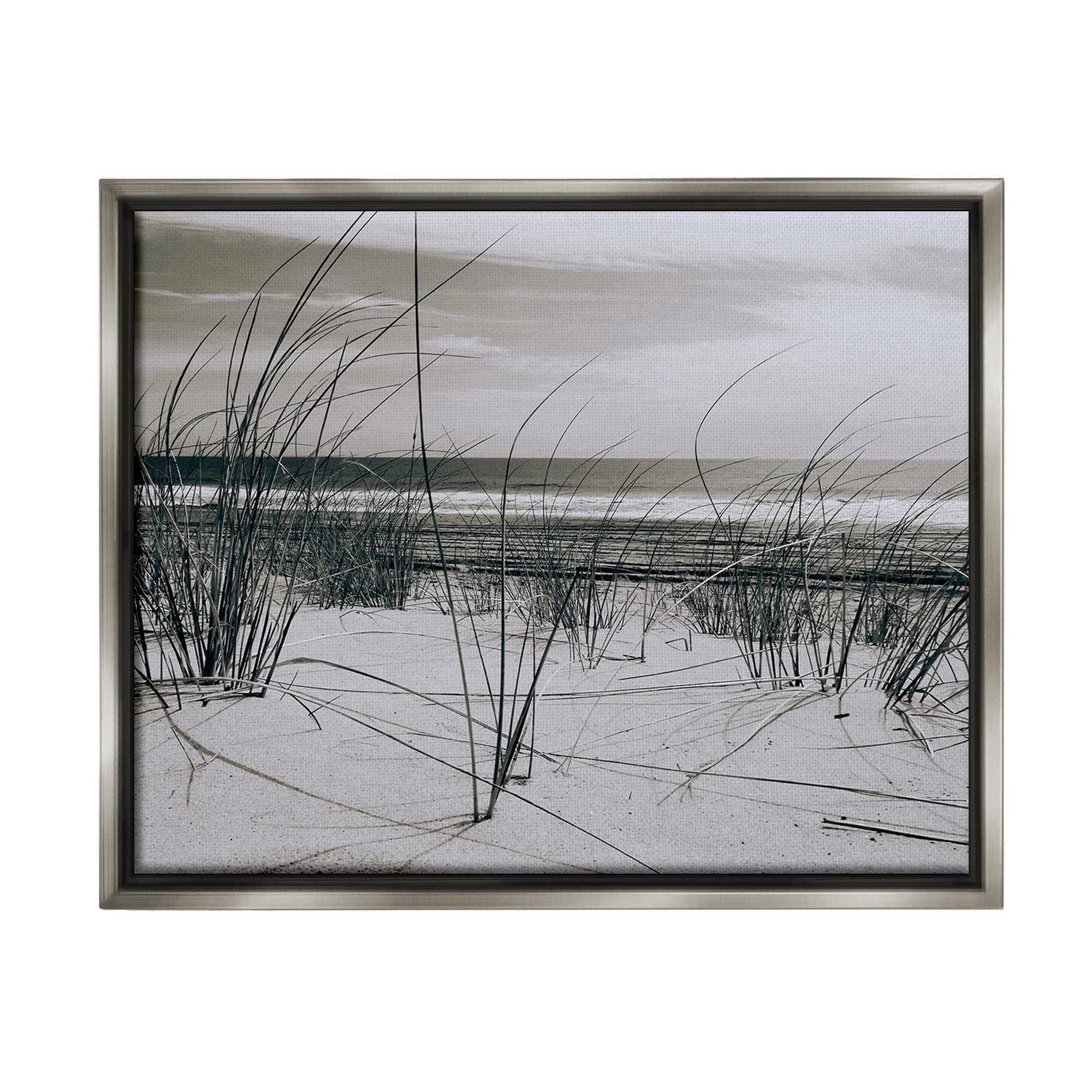 Stupell Industries Subtle Beach Reeds Landscape Photography Gray Floater Framed Canvas Art Print Wall Art, 31 x 25