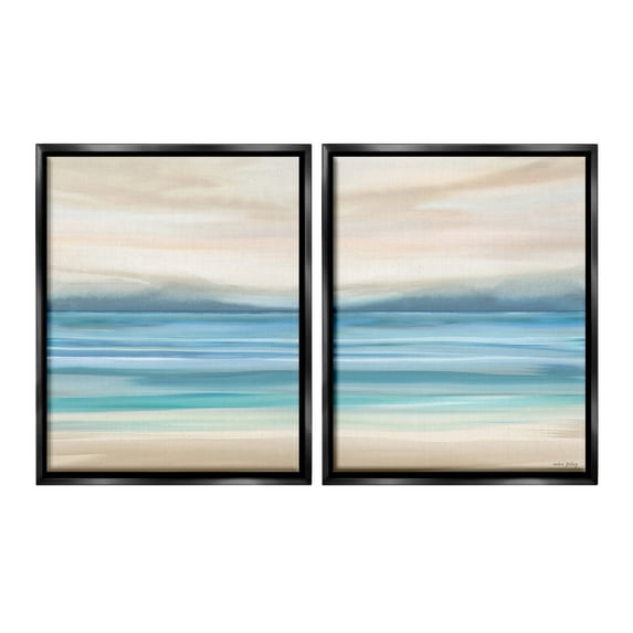 Stupell Industries Subtle Beach Seascape Landscape Painting Black Floater Framed Canvas Art Print Wall Art, 17 x 21, Set of 2