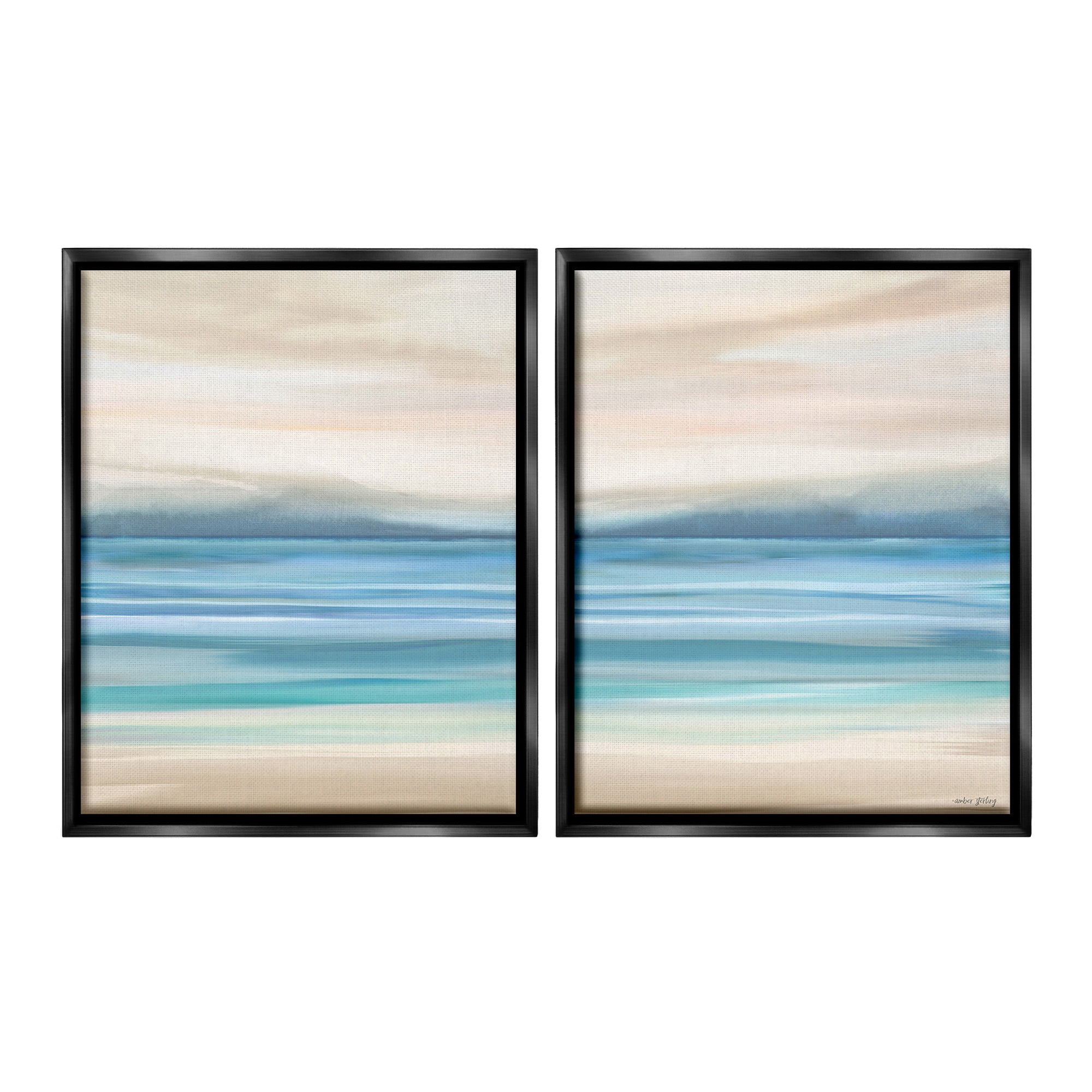 Stupell Industries Subtle Beach Seascape Landscape Painting Black Floater Framed Canvas Art Print Wall Art, 25 x 31, Set of 2