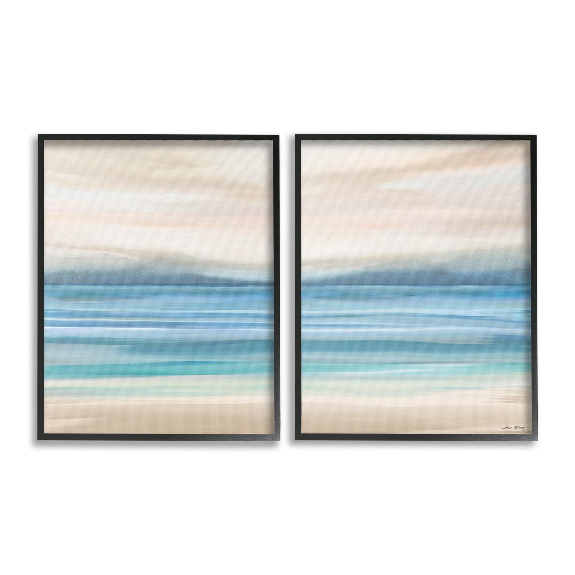 Stupell Industries Subtle Beach Seascape Landscape Painting Black Framed Art Print Wall Art, 24 x 30, Set of 2