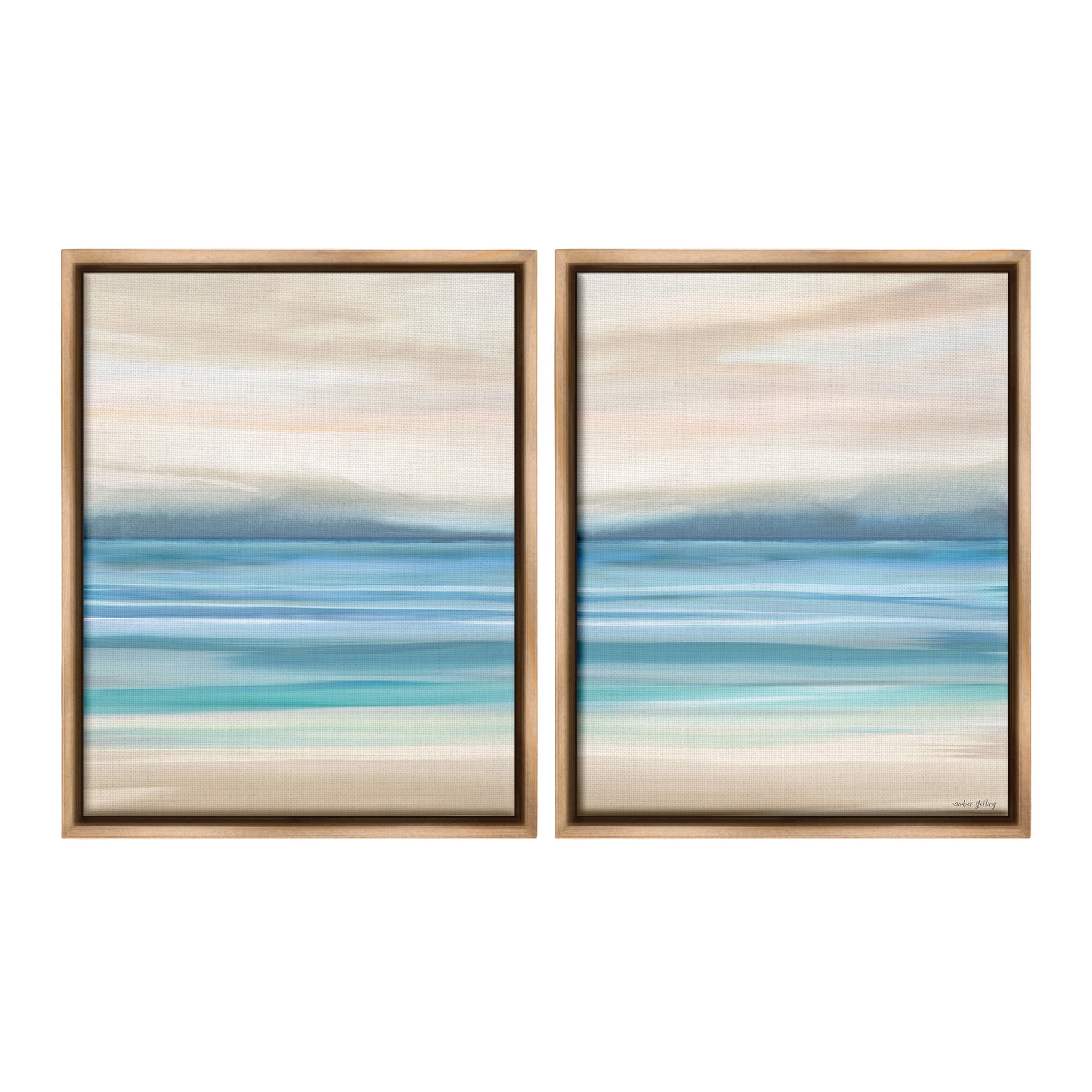 Stupell Industries Subtle Beach Seascape Landscape Painting Brown Floater Framed Canvas Art Print Wall Art, 25 x 31, Set of 2