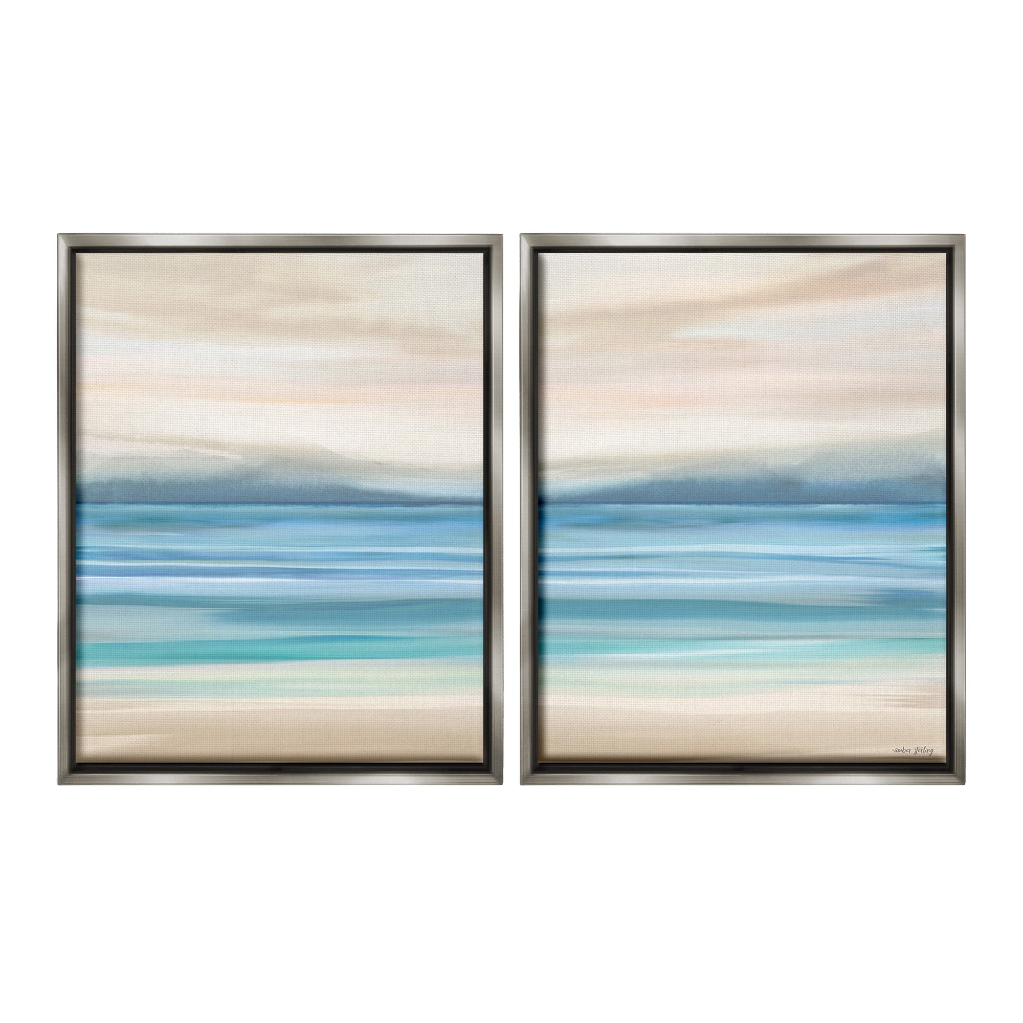 Stupell Industries Subtle Beach Seascape Landscape Painting Gray Floater Framed Canvas Art Print Wall Art, 25 x 31, Set of 2