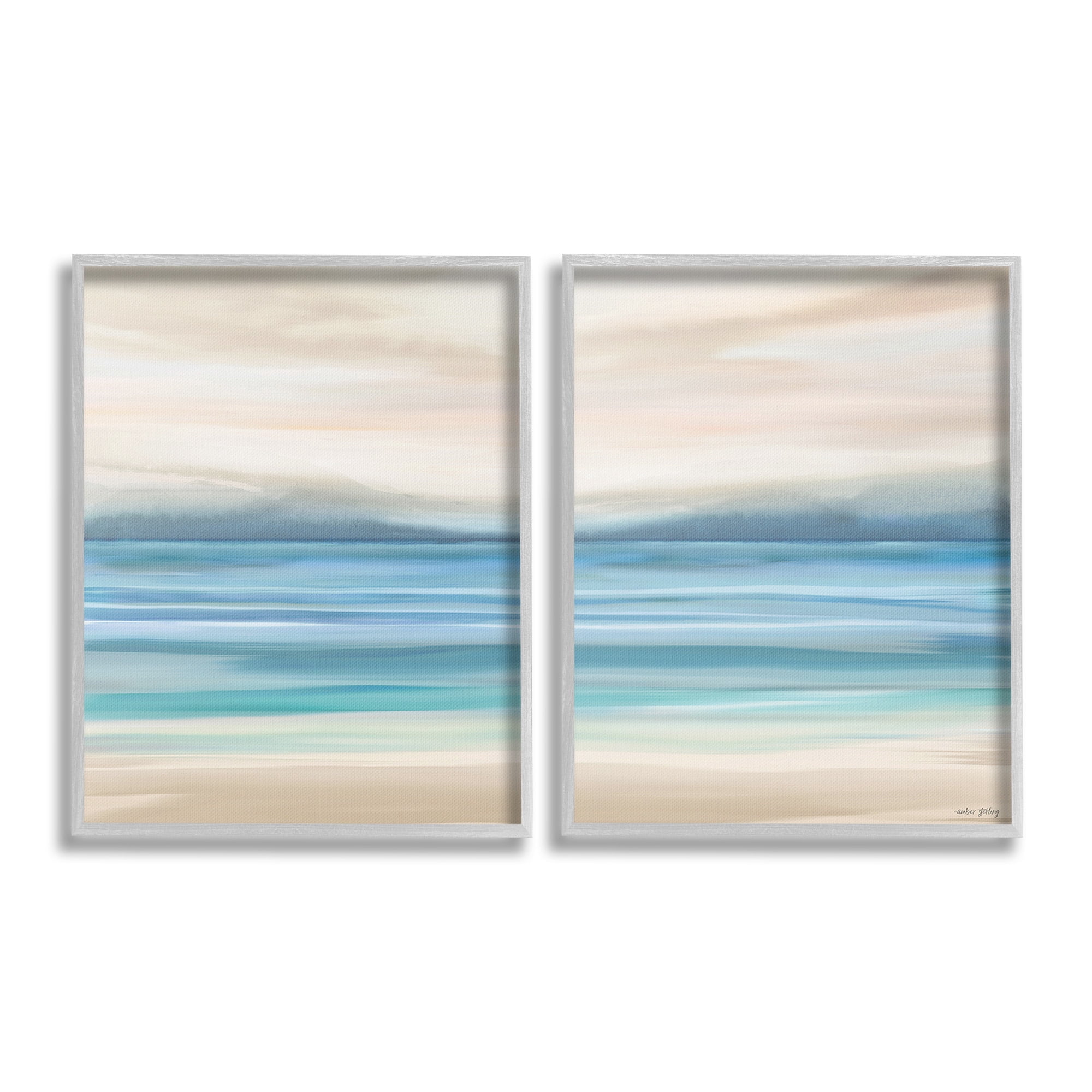 Stupell Industries Subtle Beach Seascape Landscape Painting Gray Framed Art Print Wall Art, 11 x 14, Set of 2
