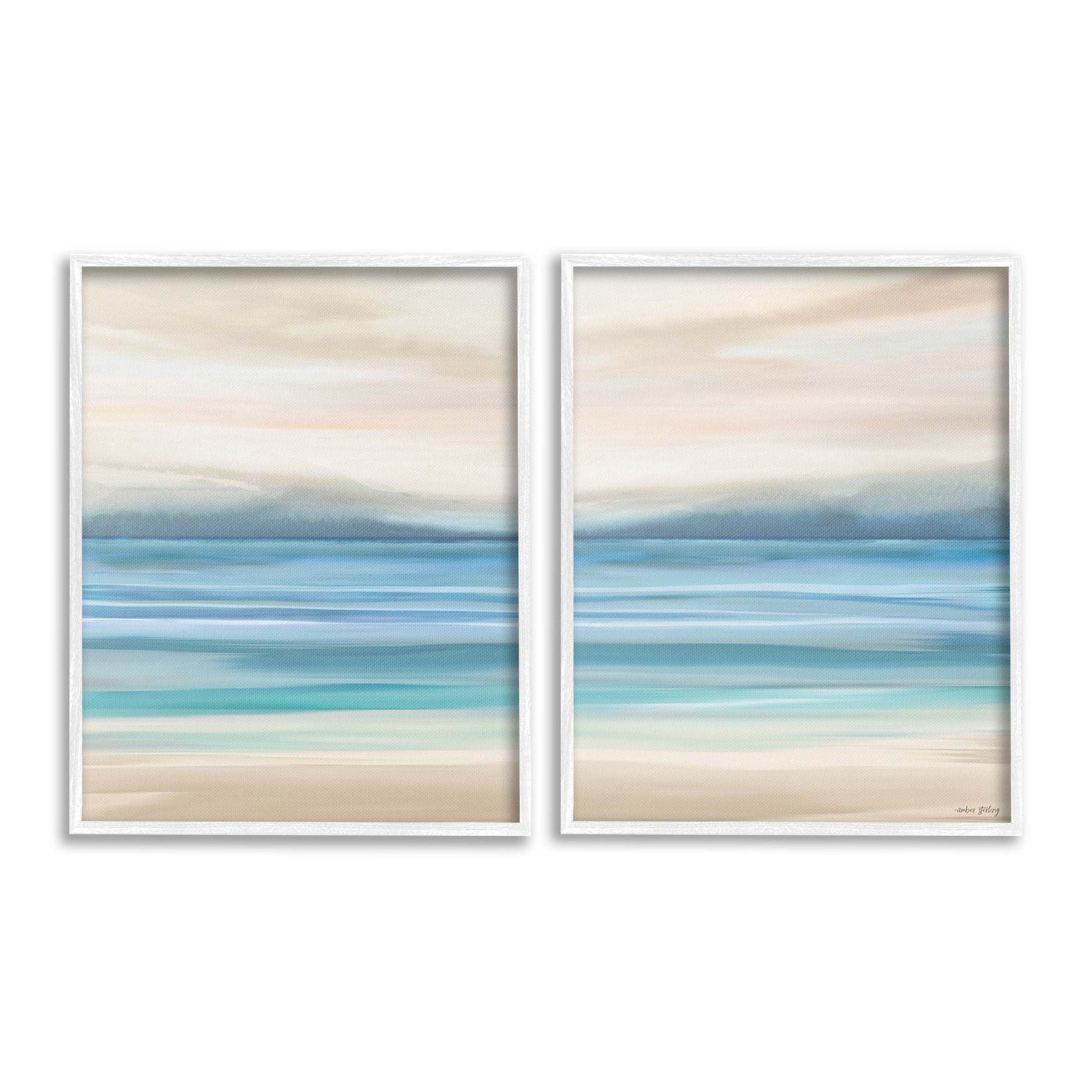 Stupell Industries Subtle Beach Seascape Landscape Painting White Framed Art Print Wall Art, 11 x 14, Set of 2