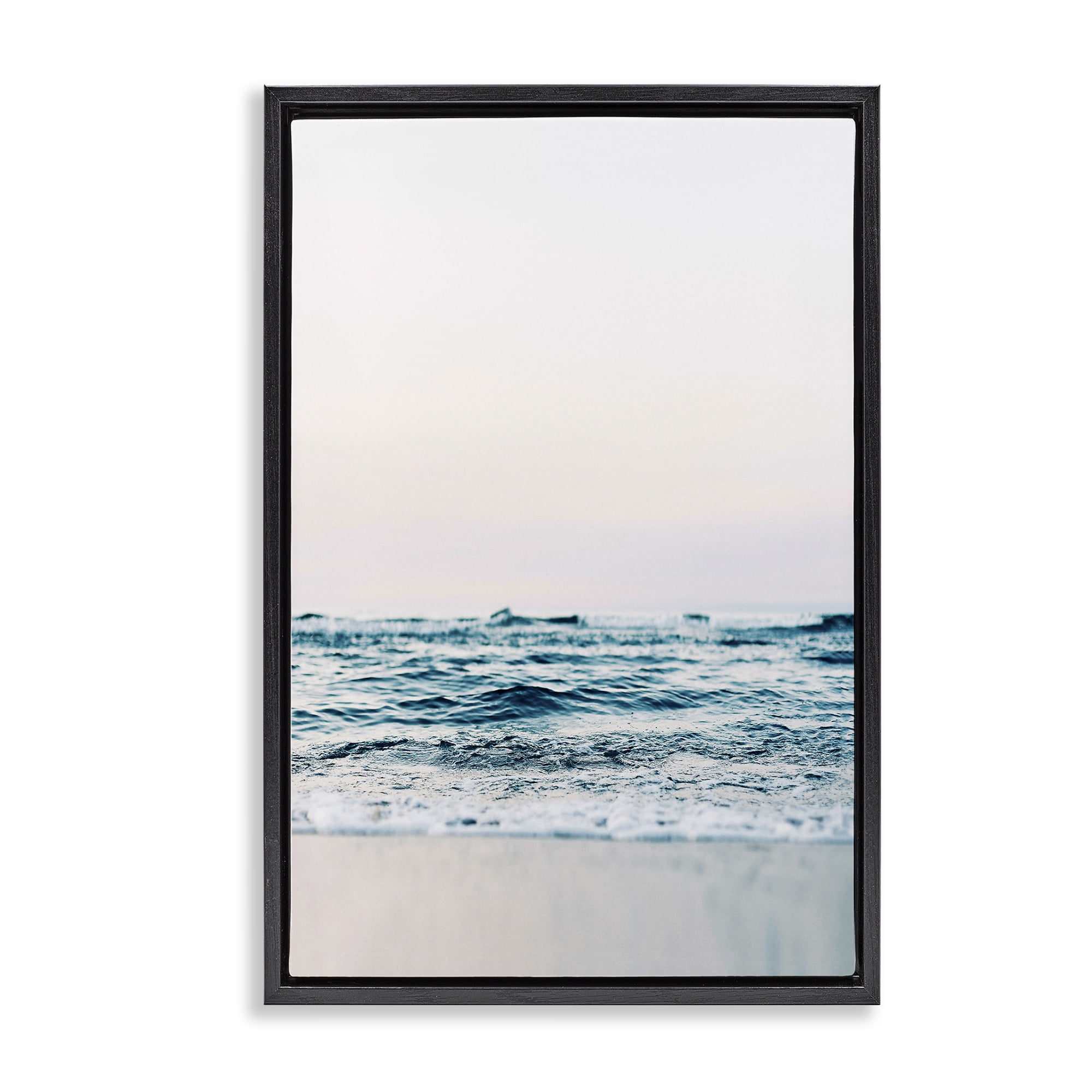 Stupell Industries Subtle Beach Waves Coastal Photography Black Floater Framed Canvas Art Print Wall Art, 17 x 25