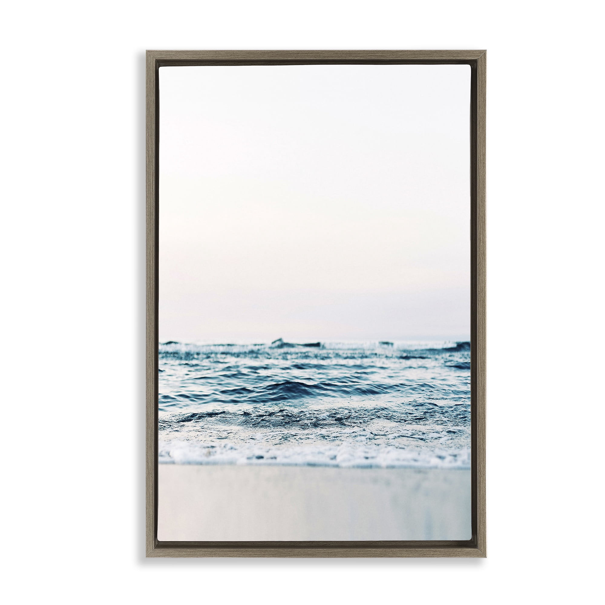 Stupell Industries Subtle Beach Waves Coastal Photography Brown Floater Framed Canvas Art Print Wall Art, 17 x 25