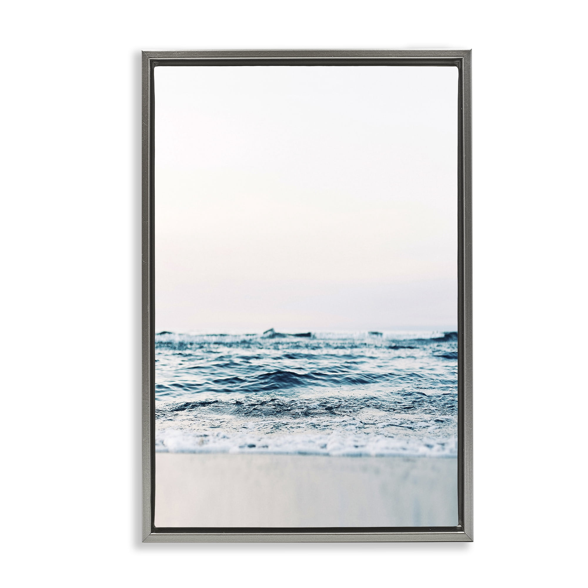 Stupell Industries Subtle Beach Waves Coastal Photography Gray Floater Framed Canvas Art Print Wall Art, 17 x 25