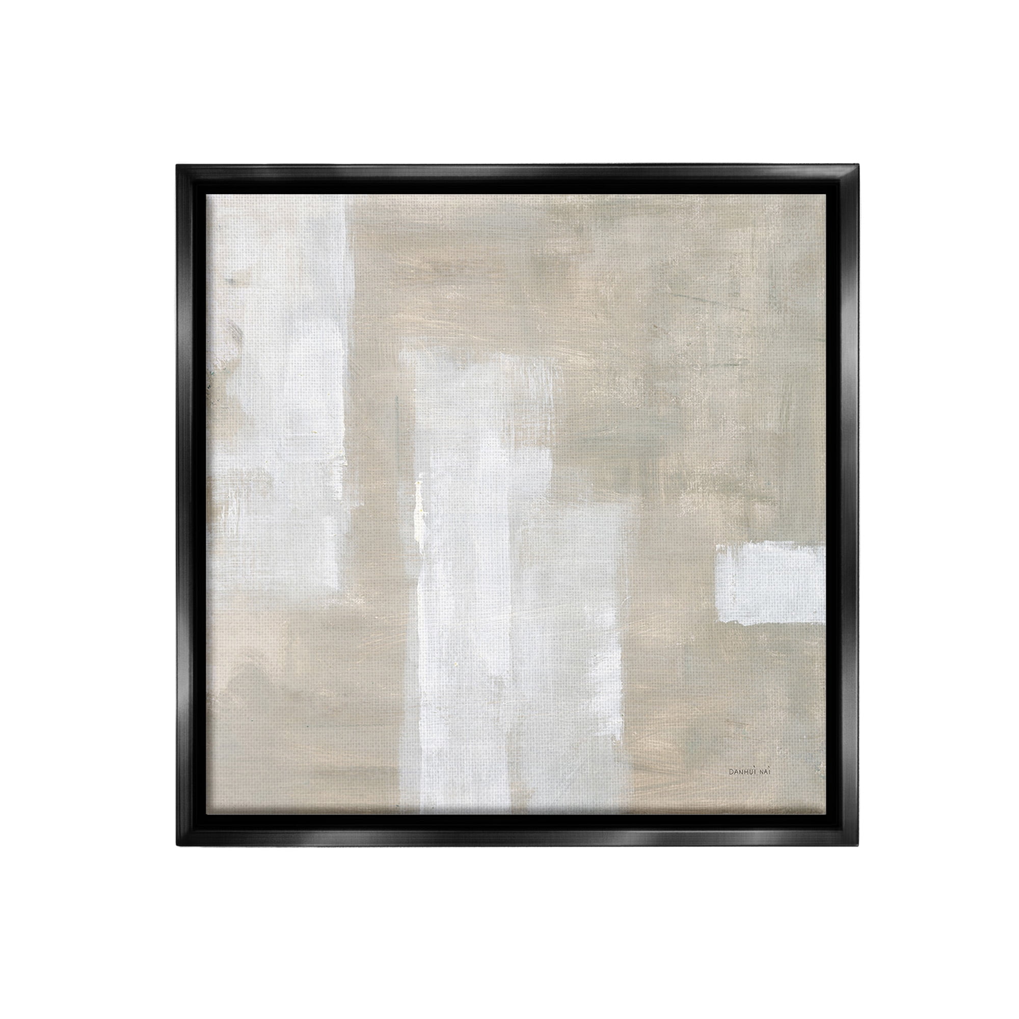 Stupell Industries Subtle Beige Abstract Abstract Painting Black Floater Framed Canvas Art Print Wall Art, 25 x 25