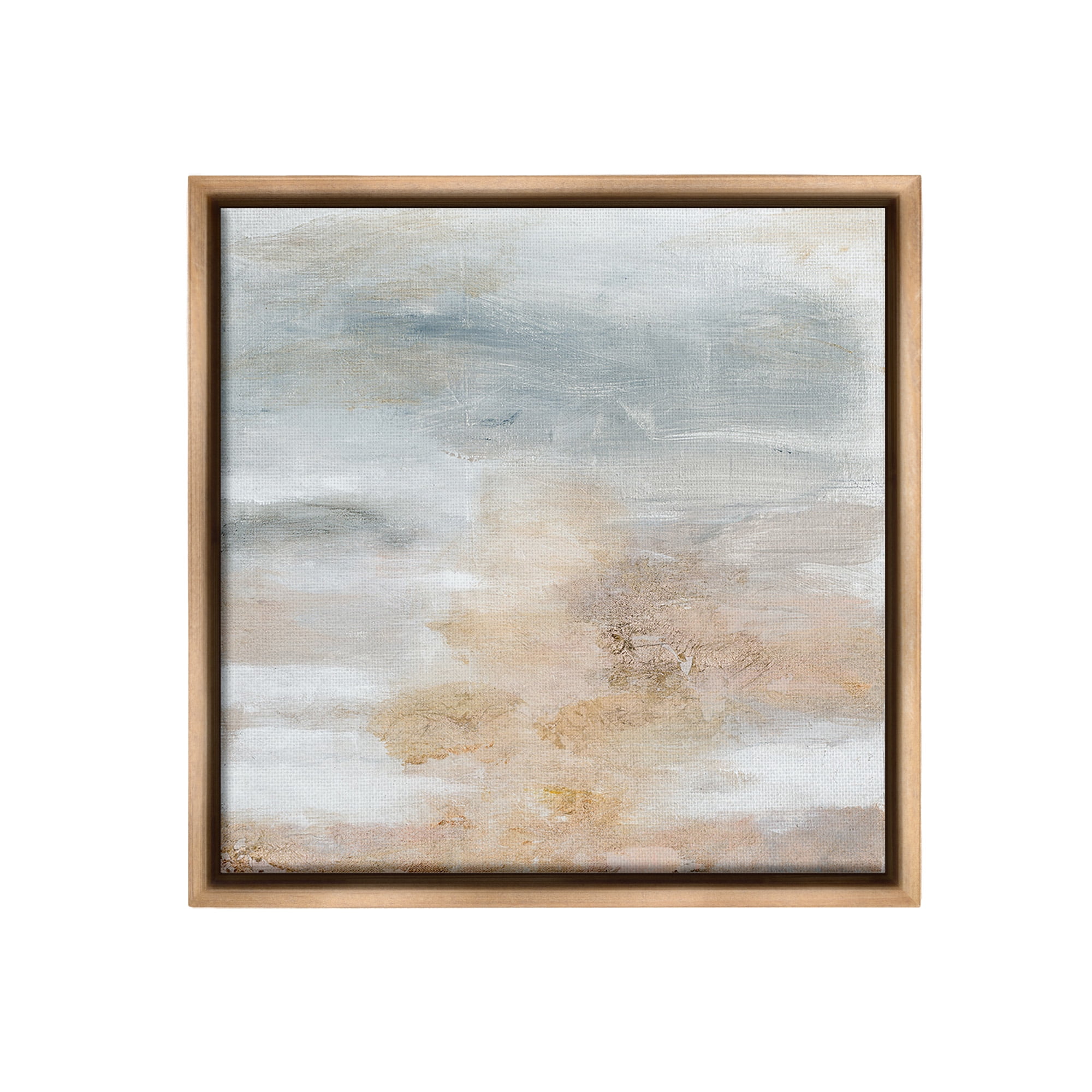 18" Beige and Gray Abstract Canvas Print with Brown Frame