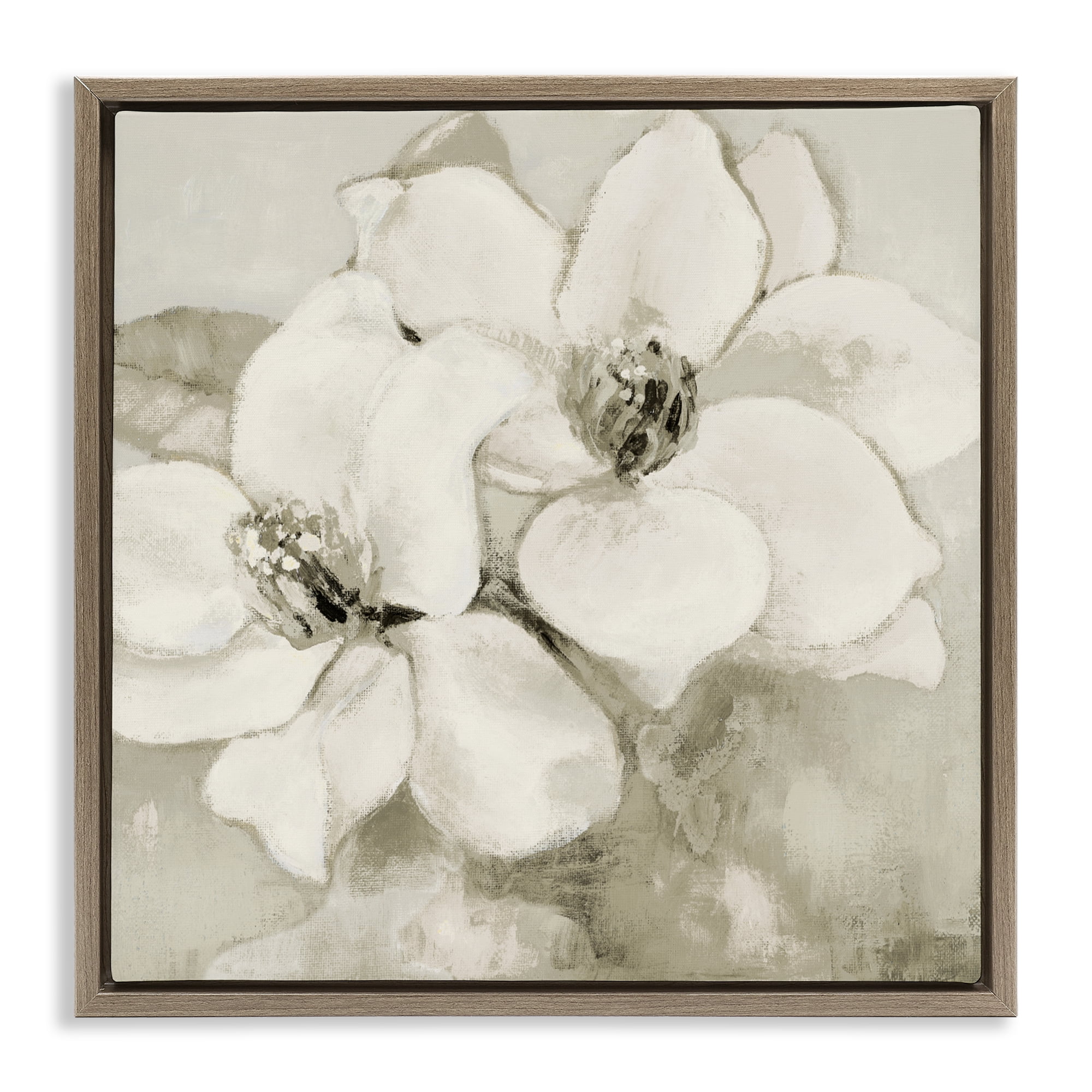Stupell Industries Subtle Beige Magnolias Brown Framed Floater Canvas Wall Art, design by Lanie Loreth