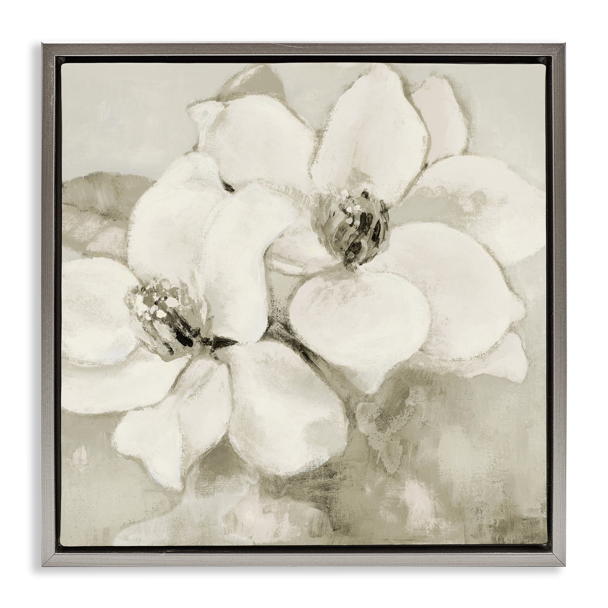 Stupell Industries Subtle Beige Magnolias Gray Framed Floater Canvas Wall Art, design by Lanie Loreth