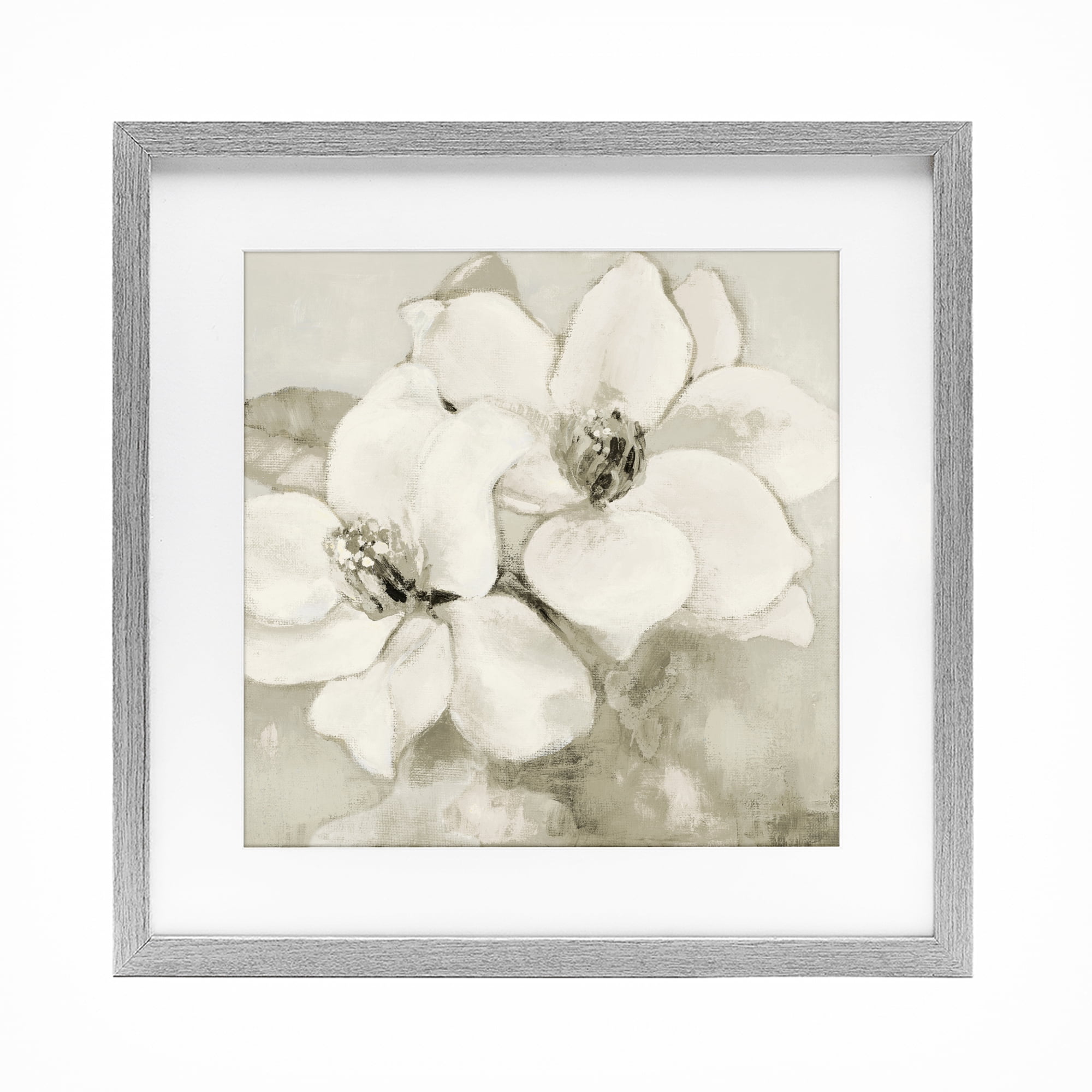 Stupell Industries Subtle Beige Magnolias Gray Framed Print Under Glass, design by Lanie Loreth