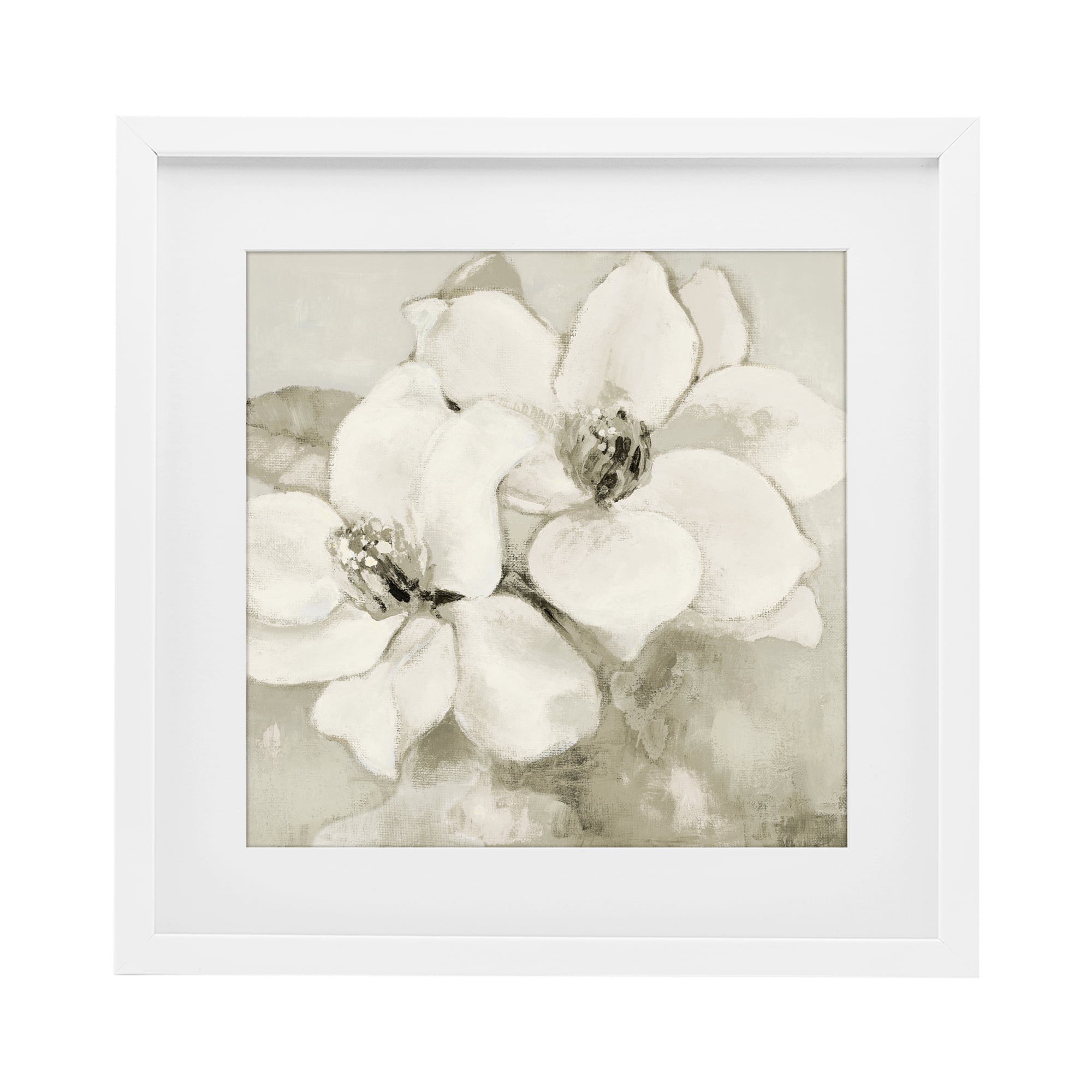 Stupell Industries Subtle Beige Magnolias White Framed Print Under Glass, design by Lanie Loreth