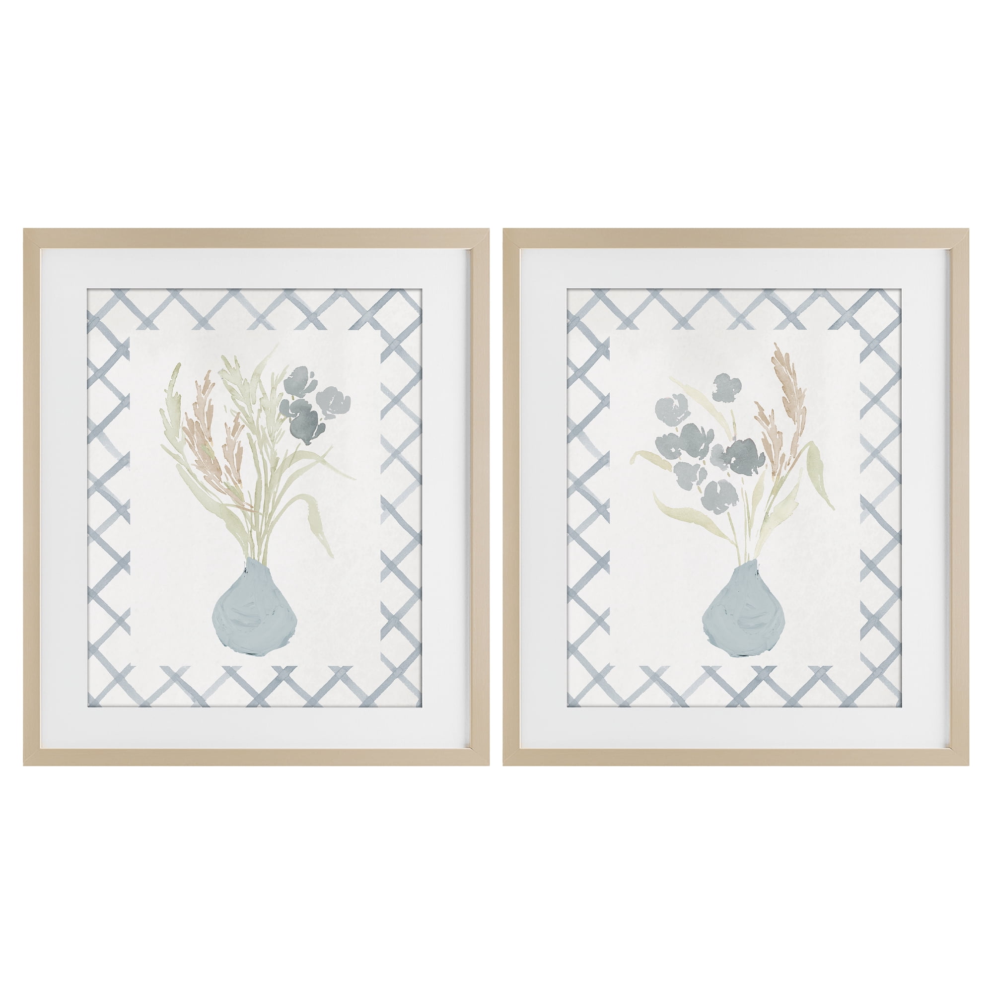 Stupell Industries Subtle Blue Anna Bouquets 2 Piece Birch Framed Print Under Glass Set, design by Lucille Price