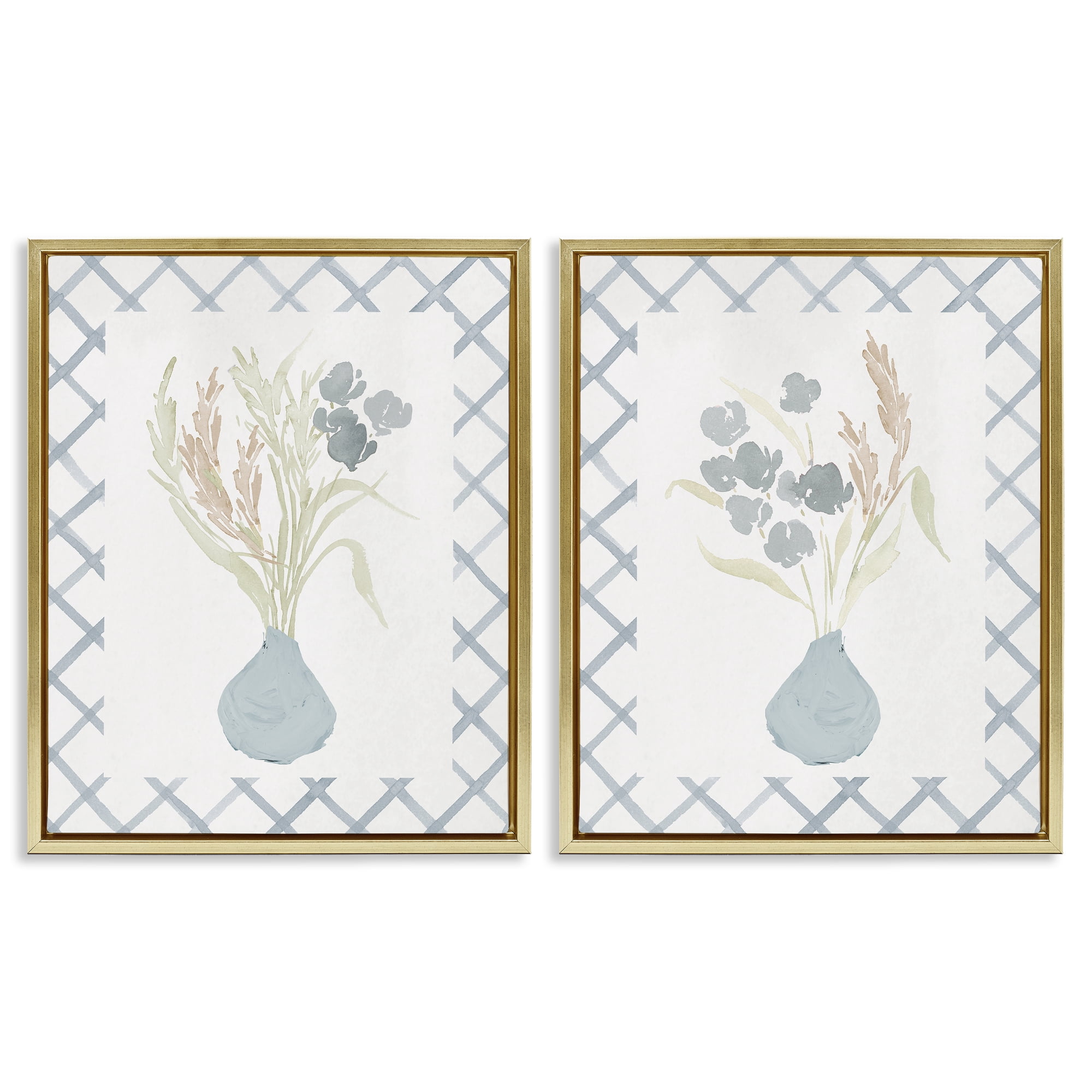Stupell Industries Subtle Blue Anna Bouquets 2 Piece Gold Framed Floater Canvas Set, design by Lucille Price