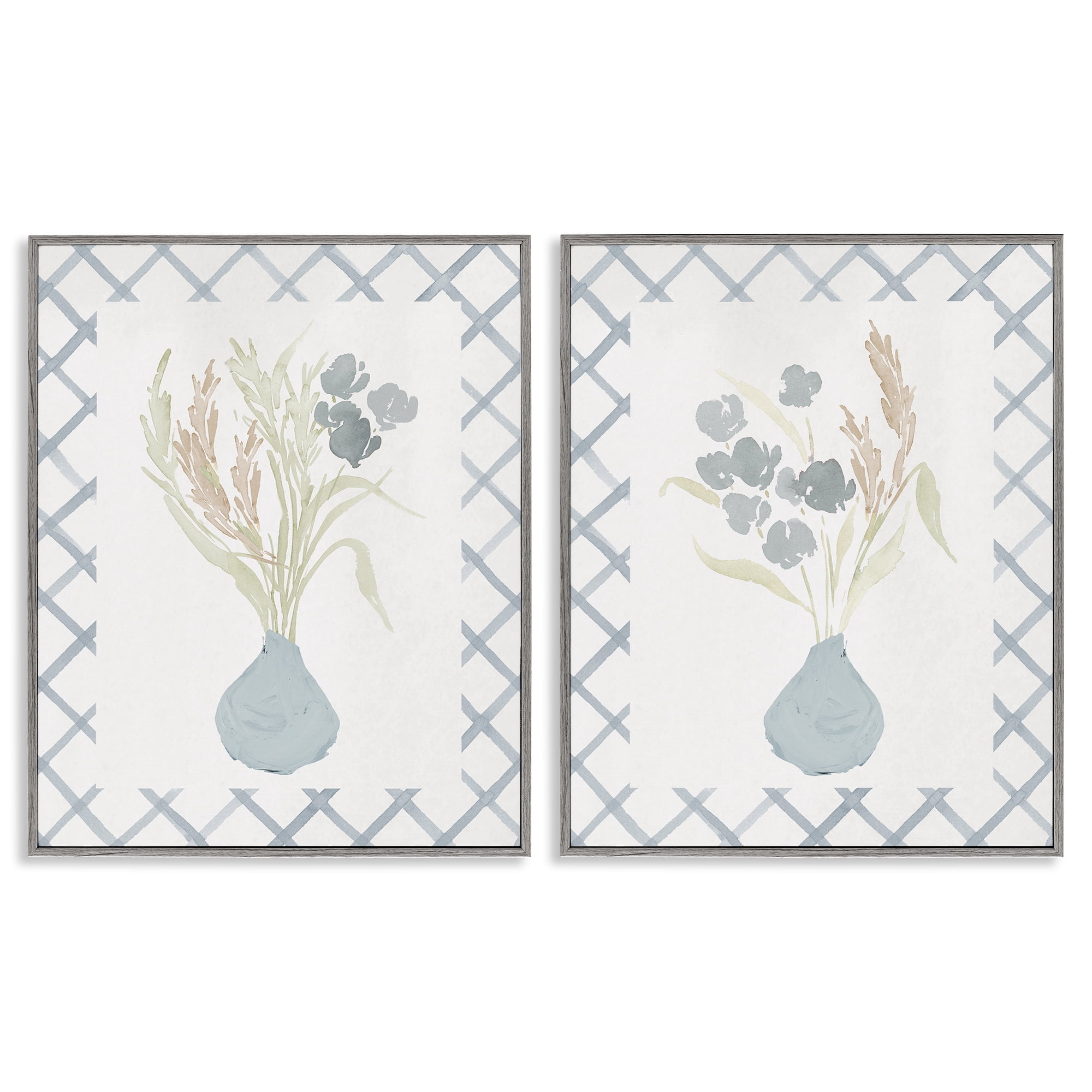 Stupell Industries Subtle Blue Anna Bouquets 2 Piece Gray Framed Giclee Art Set, design by Lucille Price
