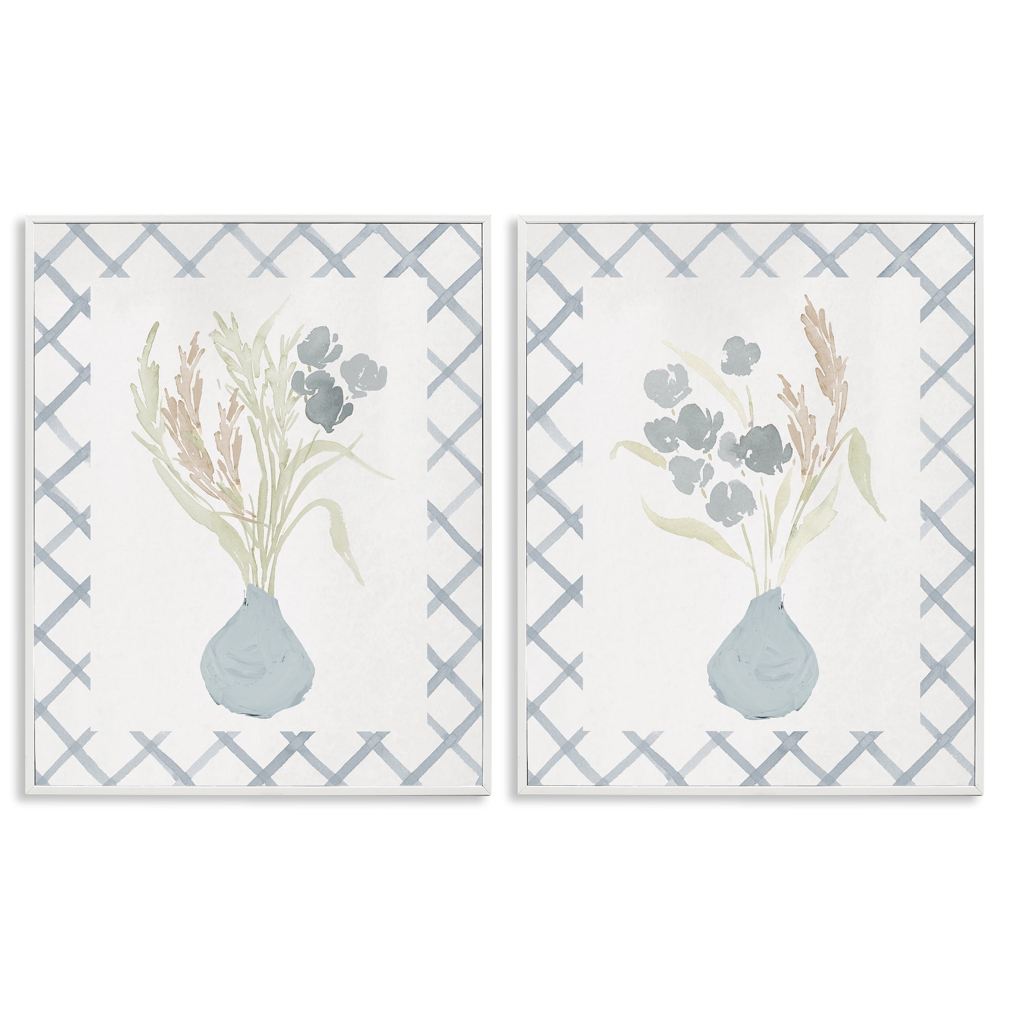 Stupell Industries Subtle Blue Anna Bouquets 2 Piece White Framed Giclee Art Set, design by Lucille Price