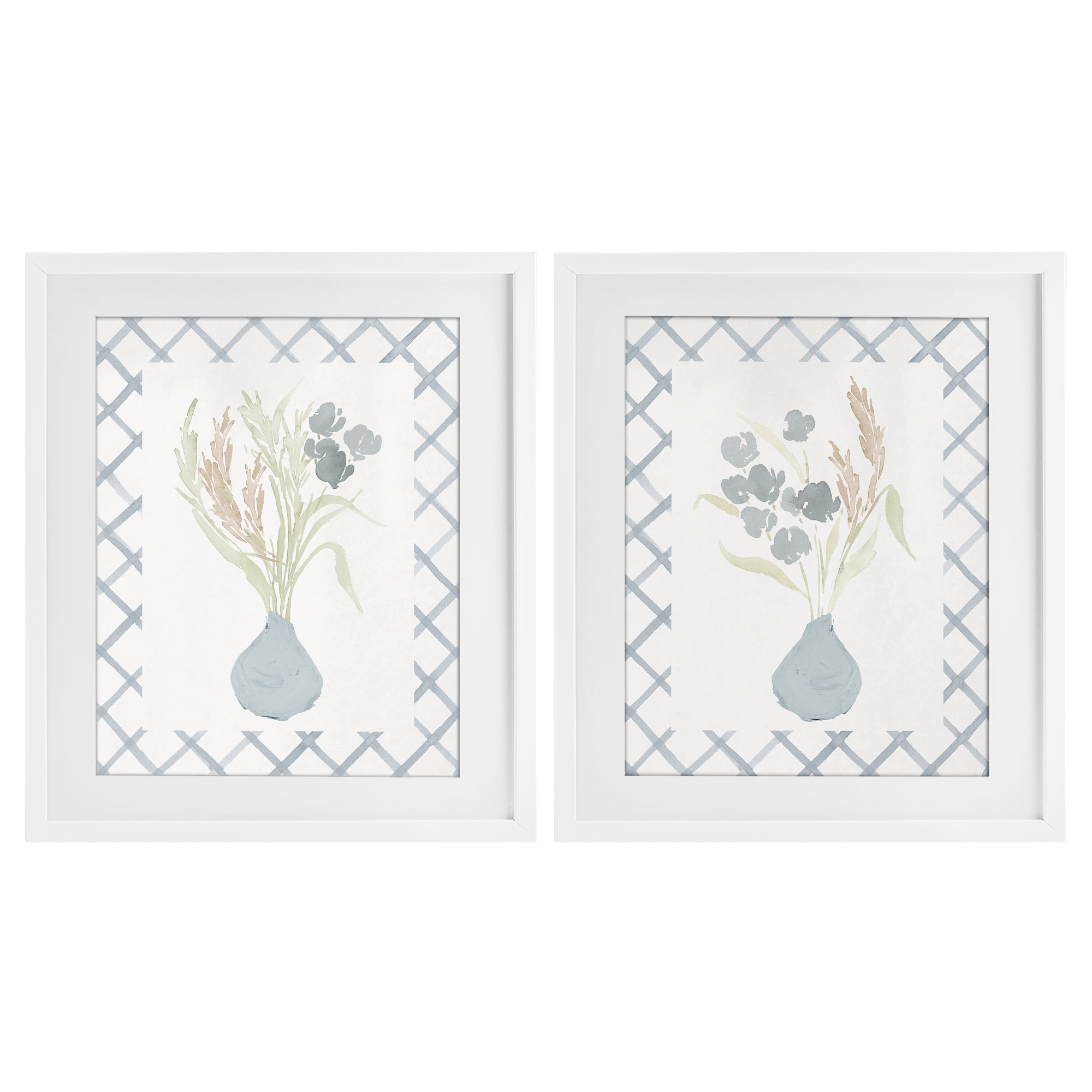 Stupell Industries Subtle Blue Anna Bouquets 2 Piece White Framed Print Under Glass Set, design by Lucille Price