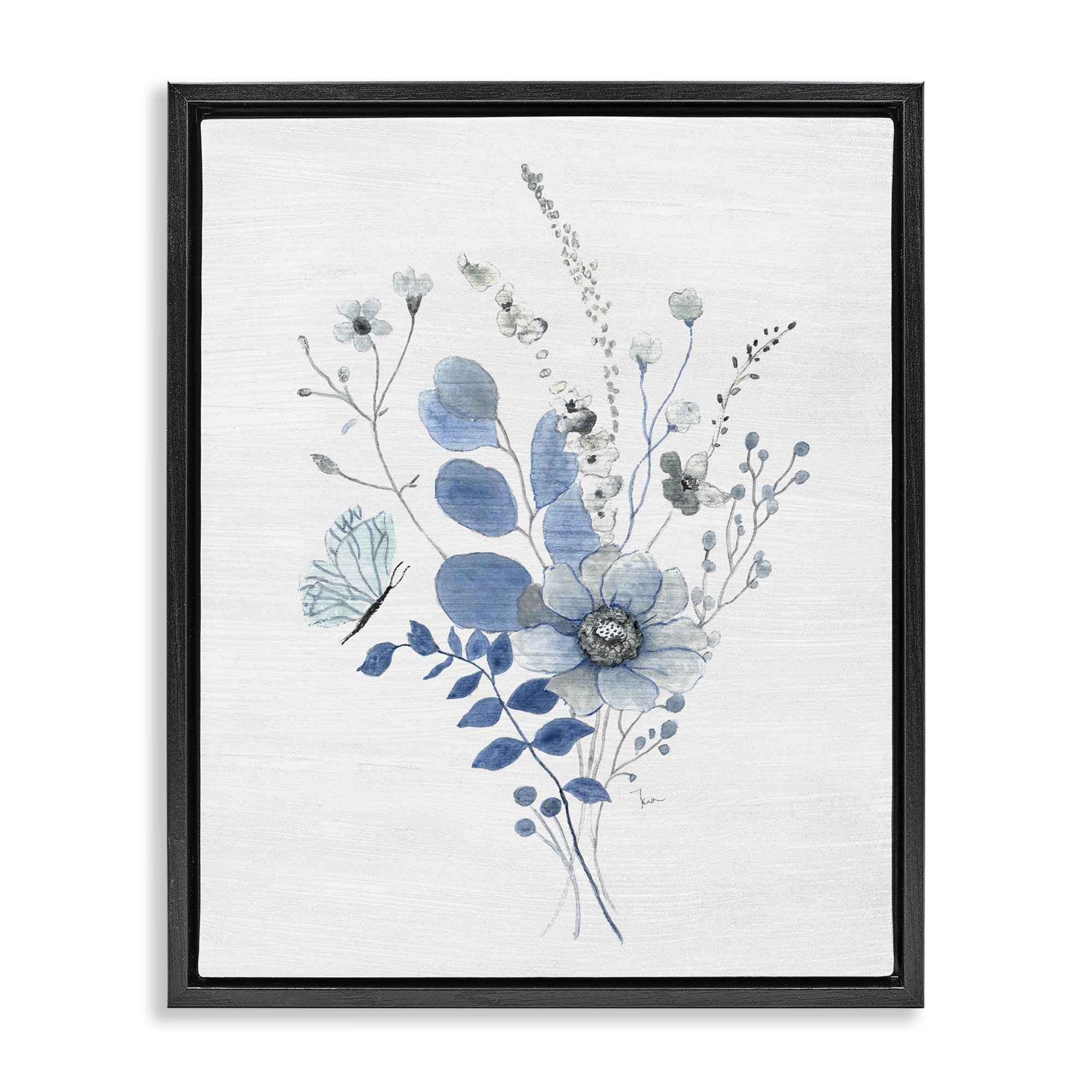 Stupell Industries Subtle Blue Wildflowers Botanical & Floral Painting Black Floater Framed Art Print Wall Art, 25 x 31