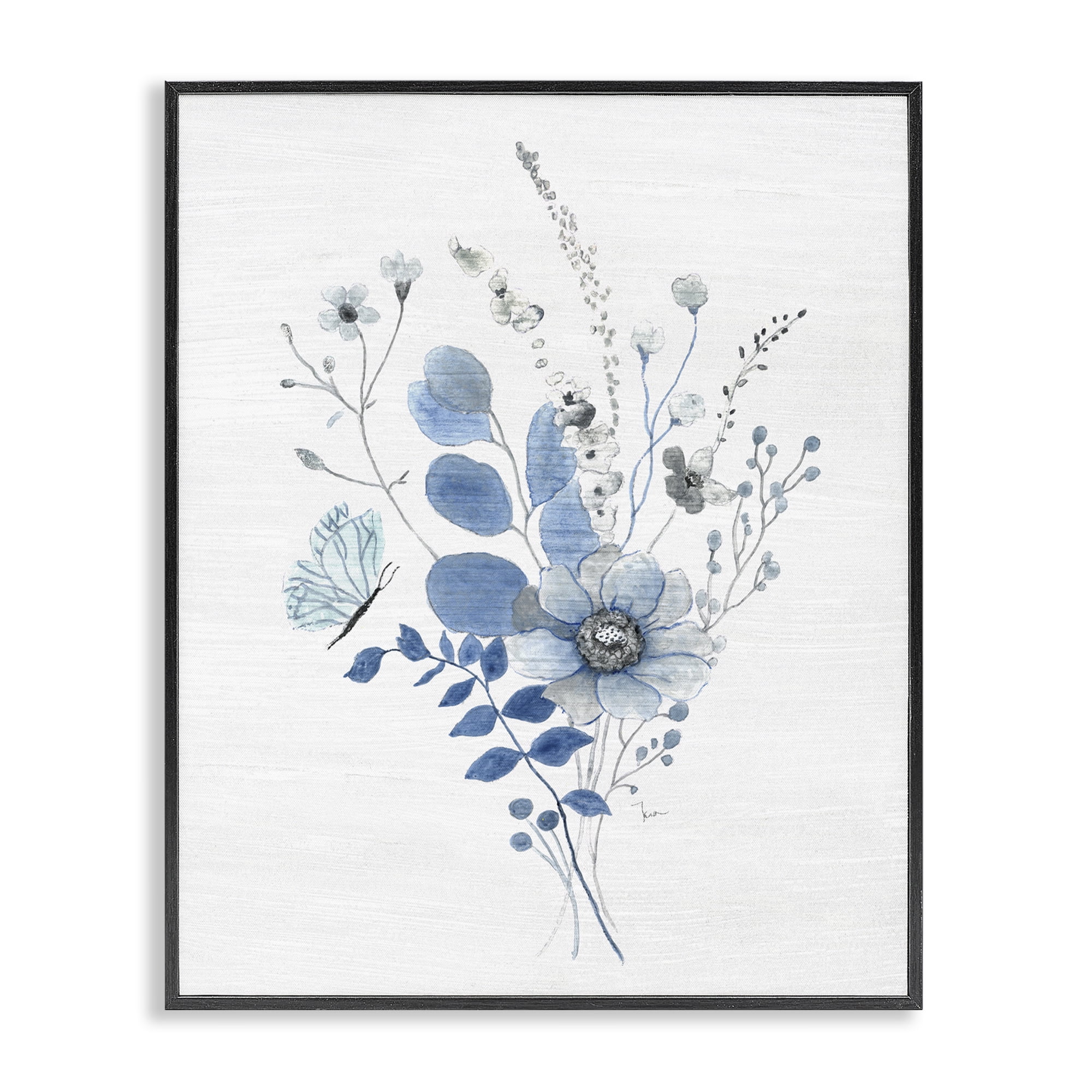 Stupell Industries Subtle Blue Wildflowers Botanical & Floral Painting Black Framed Art Print Wall Art, 24 x 30