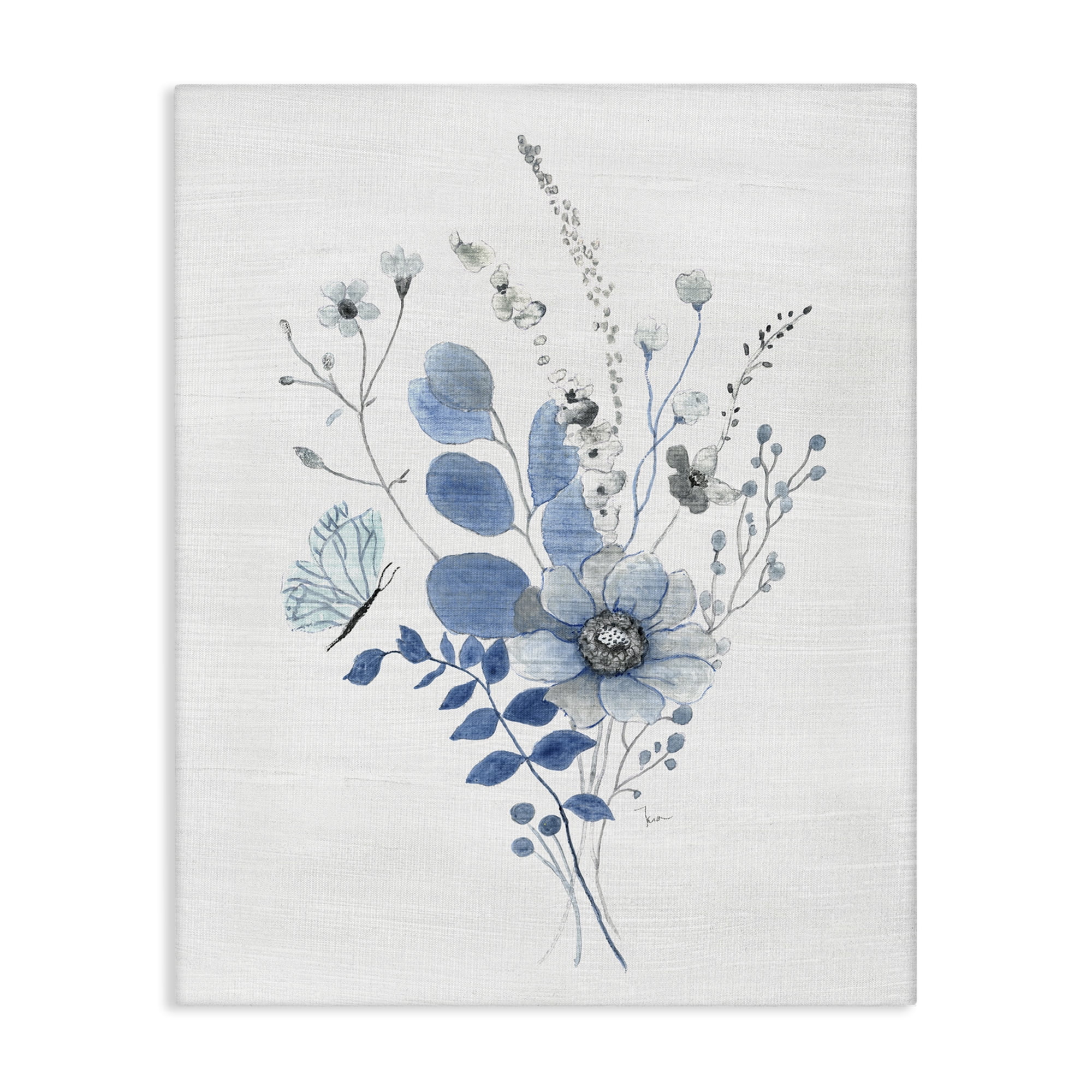 Stupell Industries Subtle Blue Wildflowers Botanical & Floral Painting Gallery Wrapped Canvas Art Print Wall Art, 30 x 40