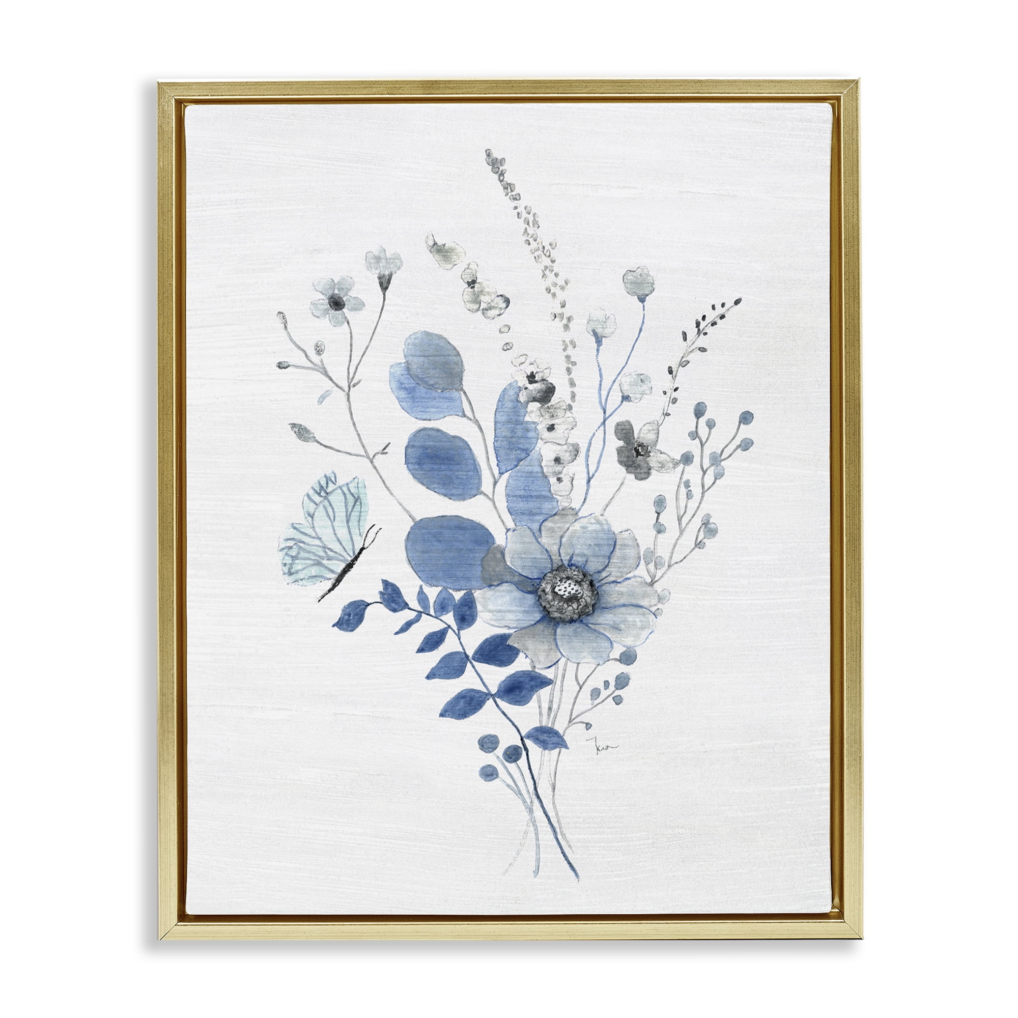 Stupell Industries Subtle Blue Wildflowers Botanical & Floral Painting Gold Floater Framed Art Print Wall Art, 17 x 21