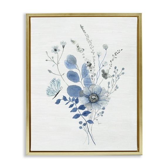 Stupell Industries Subtle Blue Wildflowers Botanical & Floral Painting Gold Floater Framed Art Print Wall Art, 25 x 31
