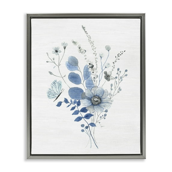 Stupell Industries Subtle Blue Wildflowers Botanical & Floral Painting Gray Floater Framed Art Print Wall Art, 25 x 31