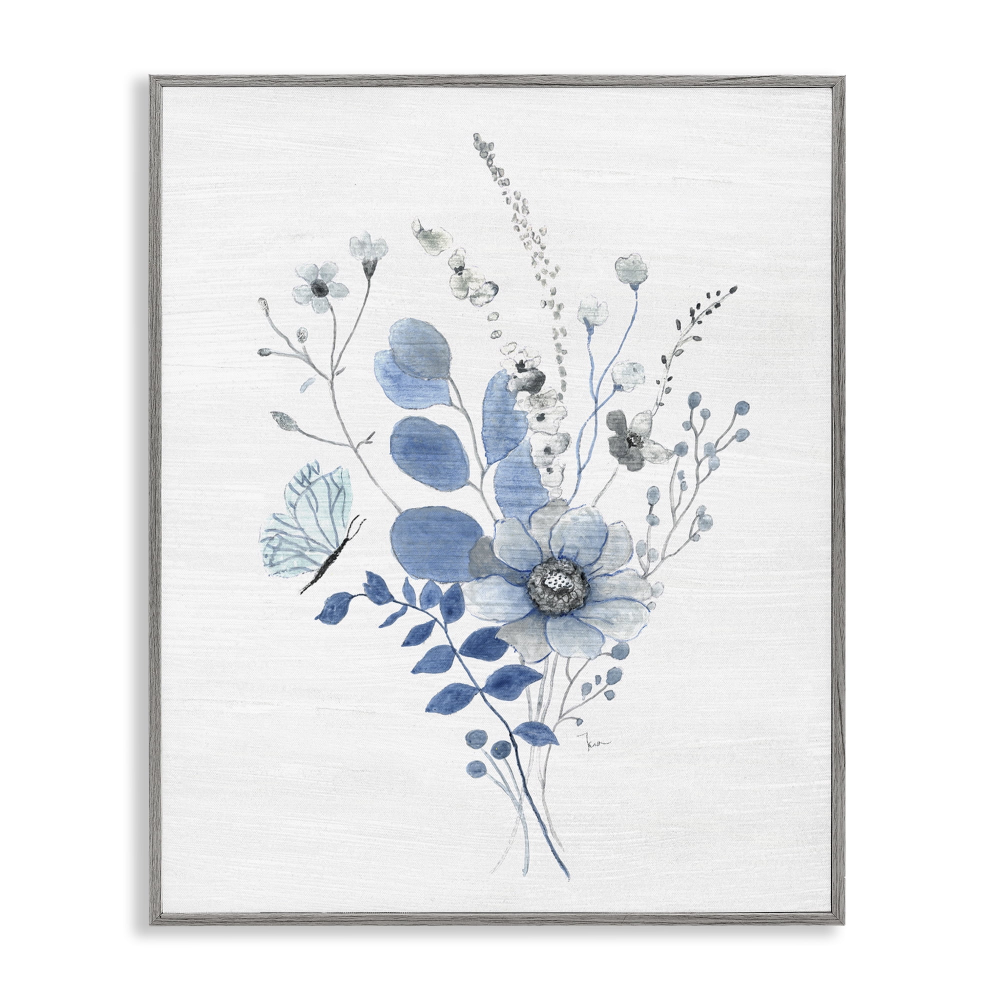 Stupell Industries Subtle Blue Wildflowers Botanical & Floral Painting Gray Framed Art Print Wall Art, 16 x 20