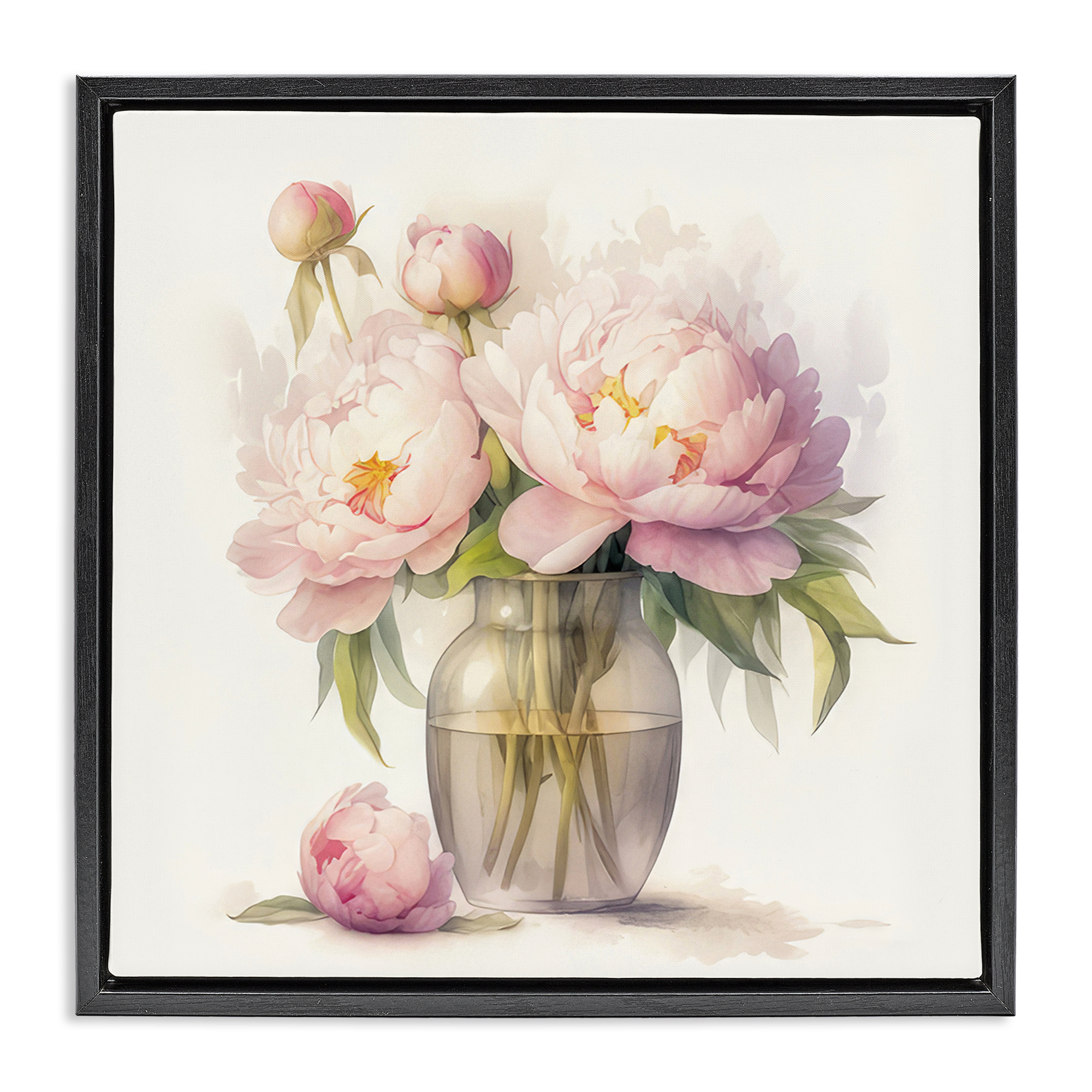 Stupell Industries Subtle Blush Peonies Plants & Flowers Painting Black Floater Framed Canvas Art Print Wall Art, 25 x 25