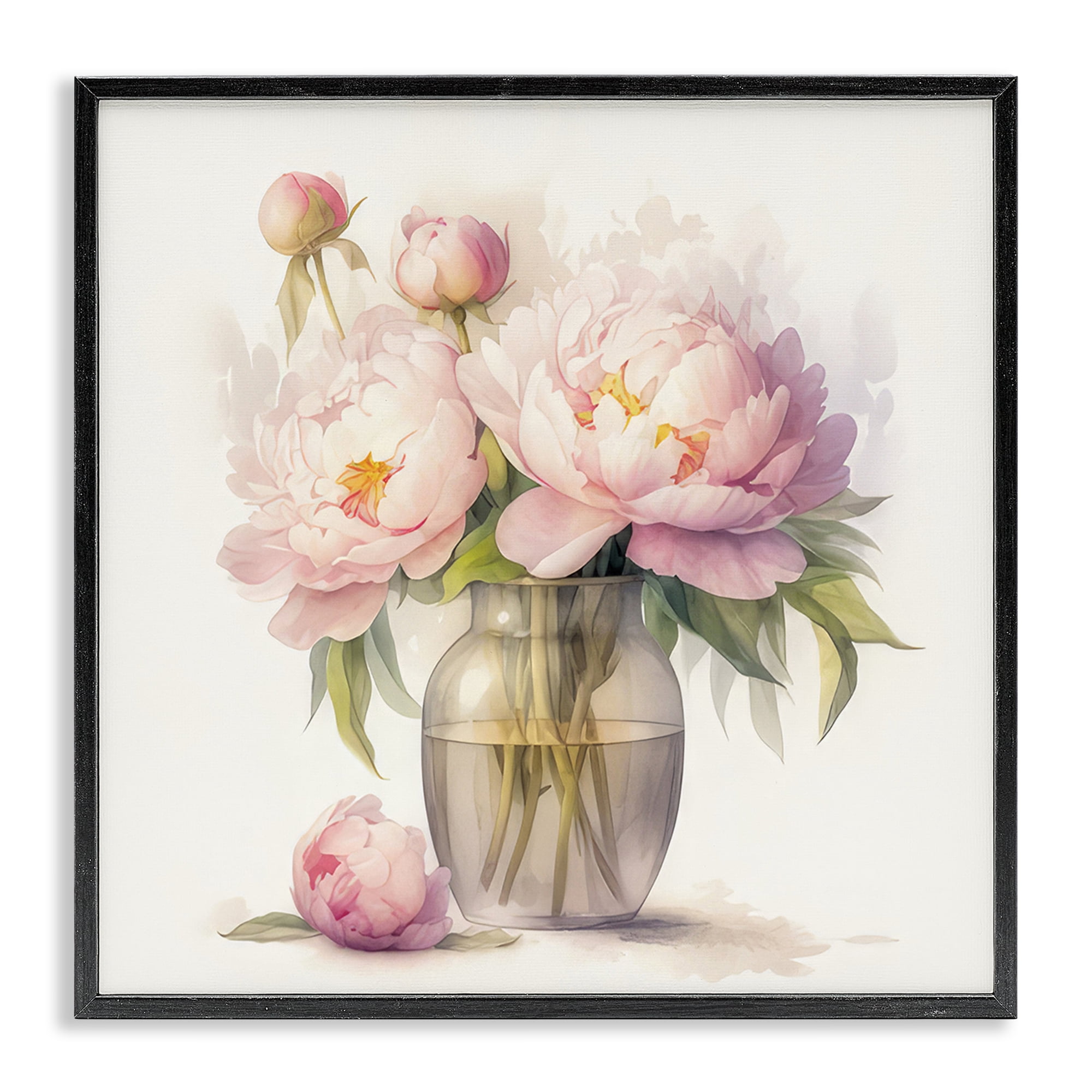 Stupell Industries Subtle Blush Peonies Plants & Flowers Painting Black Framed Art Print Wall Art, 17 x 17