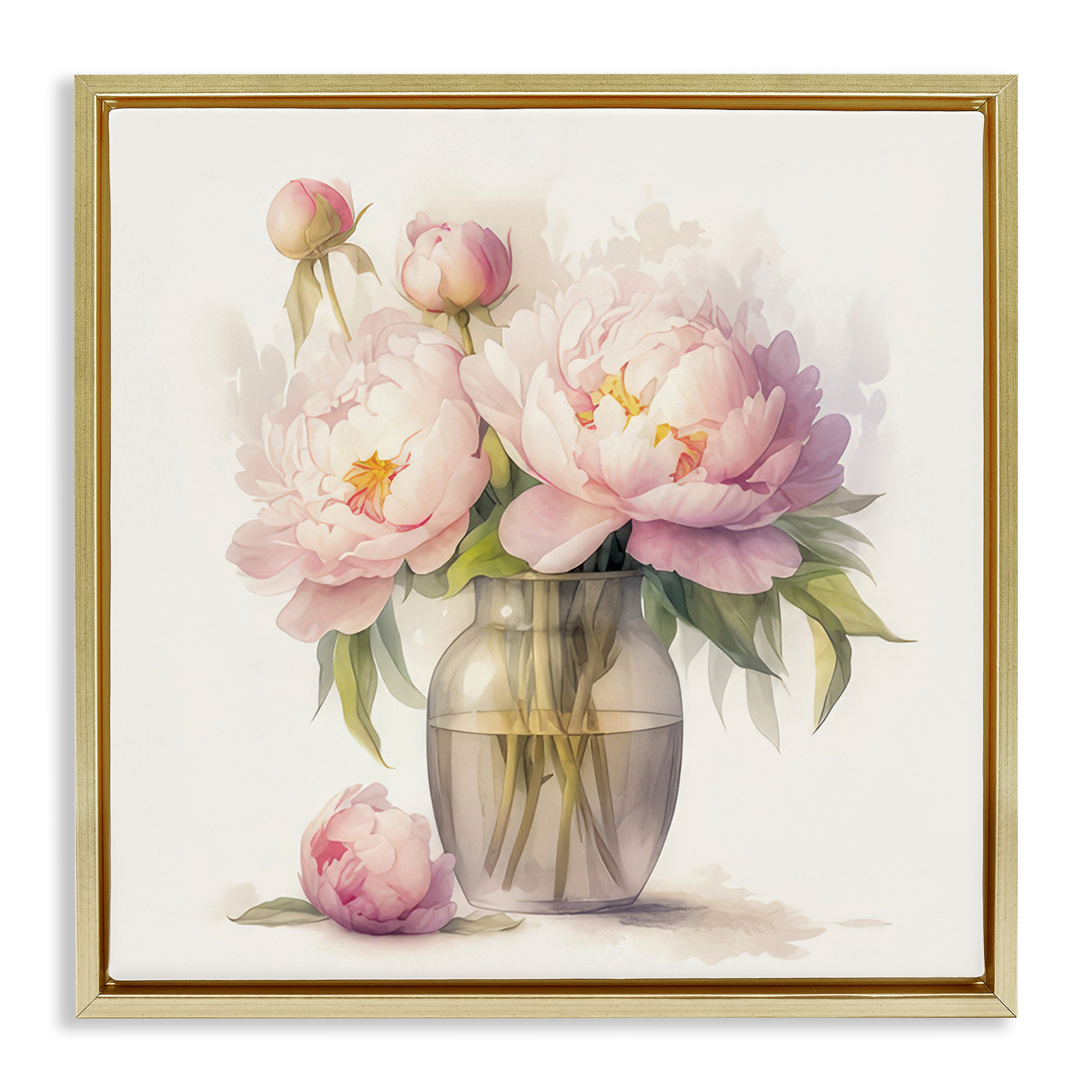 Stupell Industries Subtle Blush Peonies Plants & Flowers Painting Gold Floater Framed Canvas Art Print Wall Art, 18 x 18
