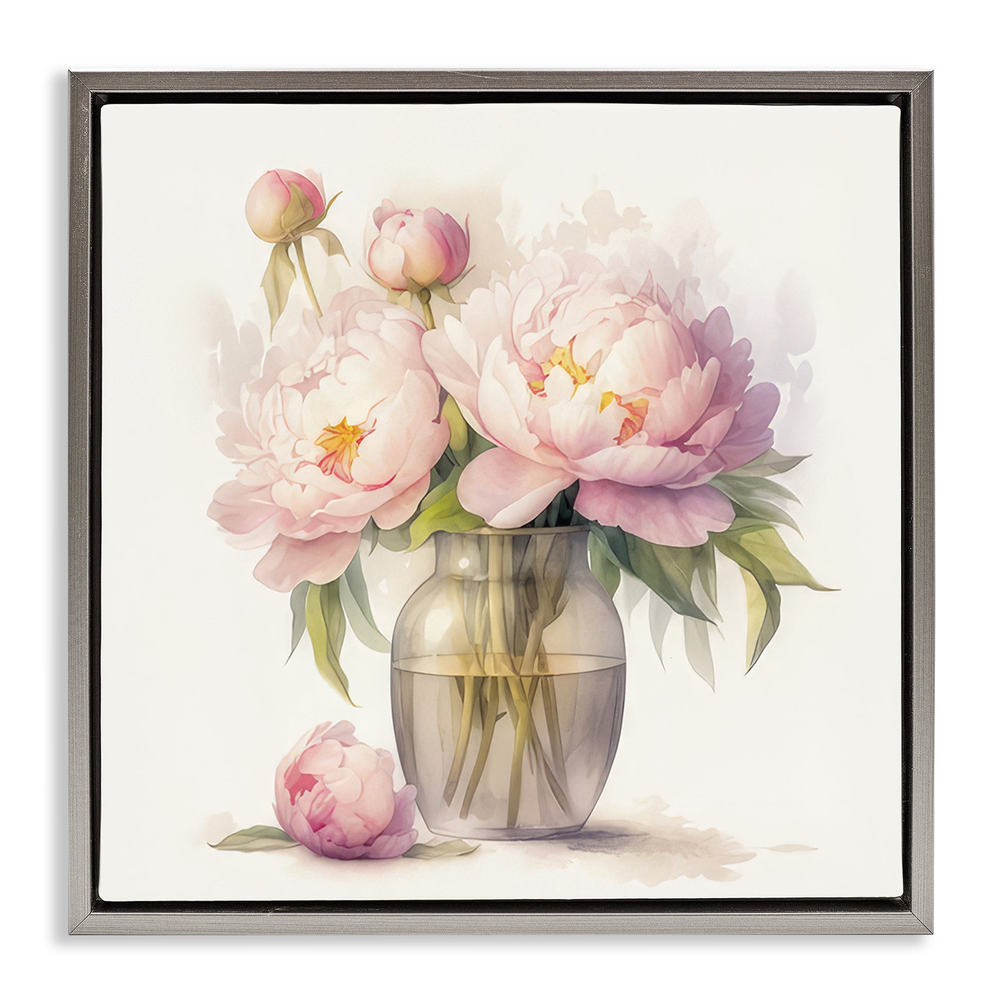 Stupell Industries Subtle Blush Peonies Plants & Flowers Painting Gray Floater Framed Canvas Art Print Wall Art, 25 x 25