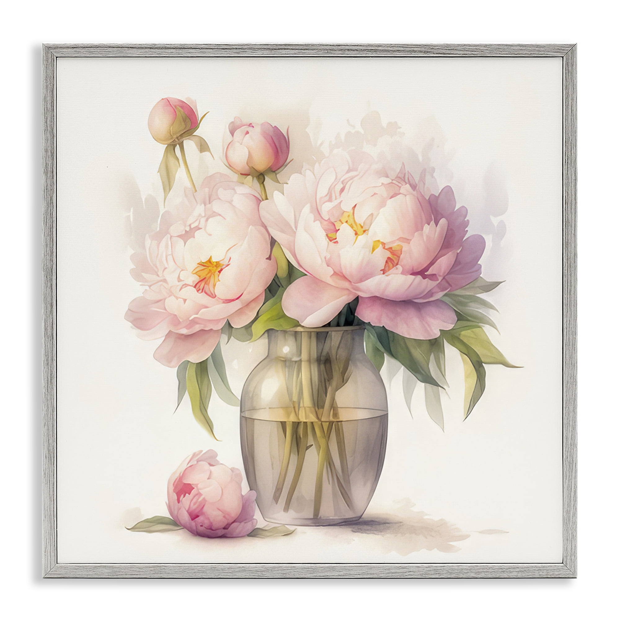 Stupell Industries Subtle Blush Peonies Plants & Flowers Painting Gray Framed Art Print Wall Art, 12 x 12