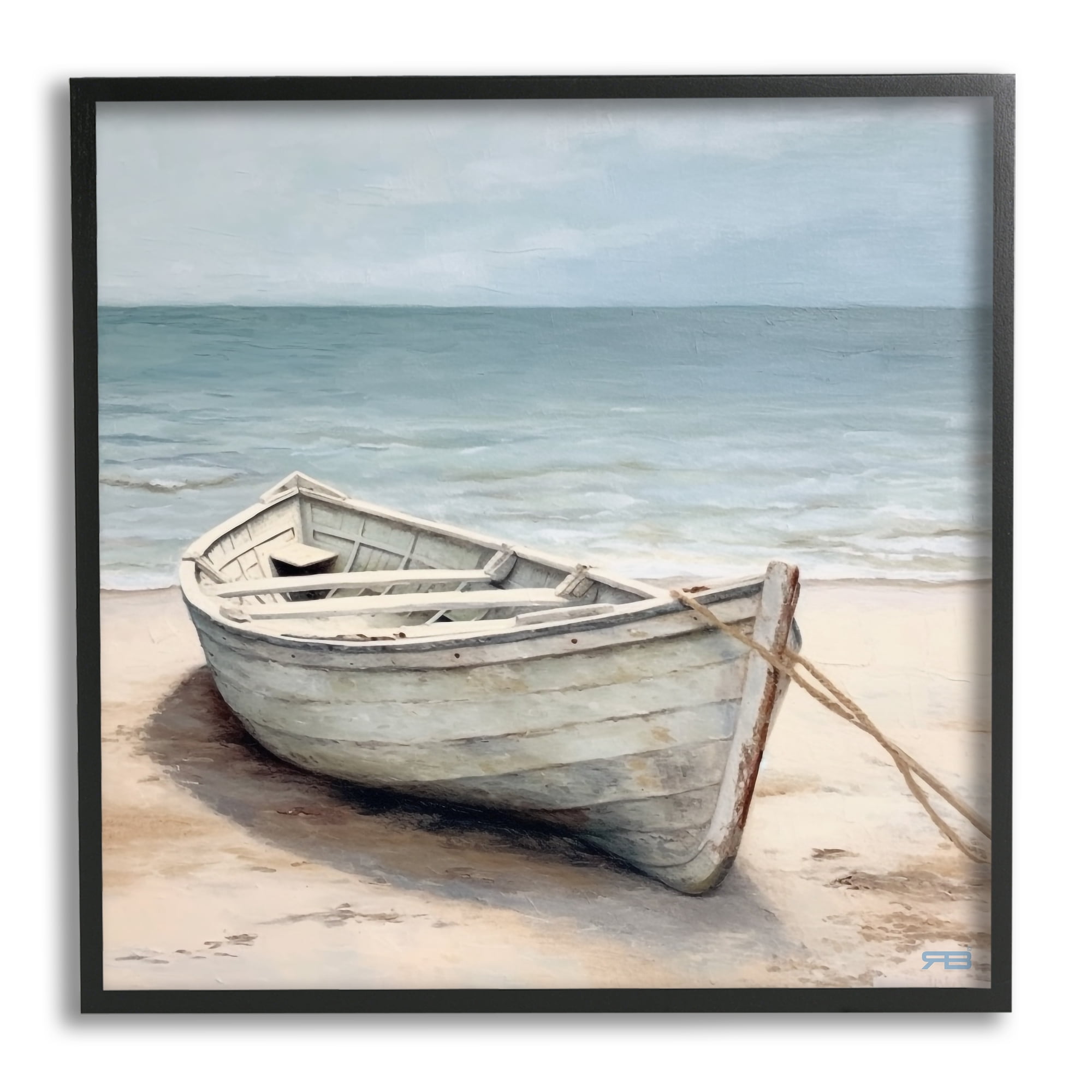Stupell Industries Subtle Boat Docked Transportation Painting Black Framed Art Print Wall Art, 12 x 12