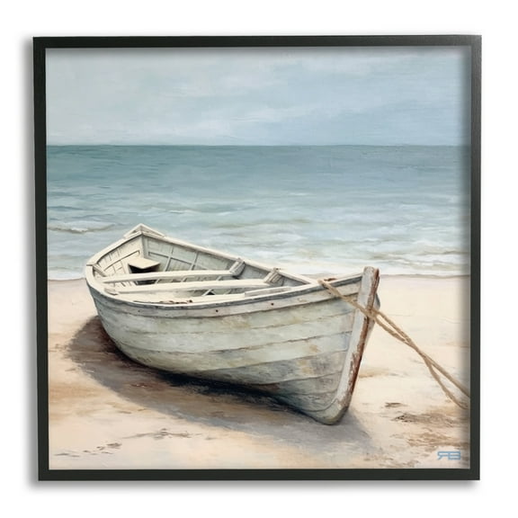 Stupell Industries Subtle Boat Docked Transportation Painting Black Framed Art Print Wall Art, 12 x 12