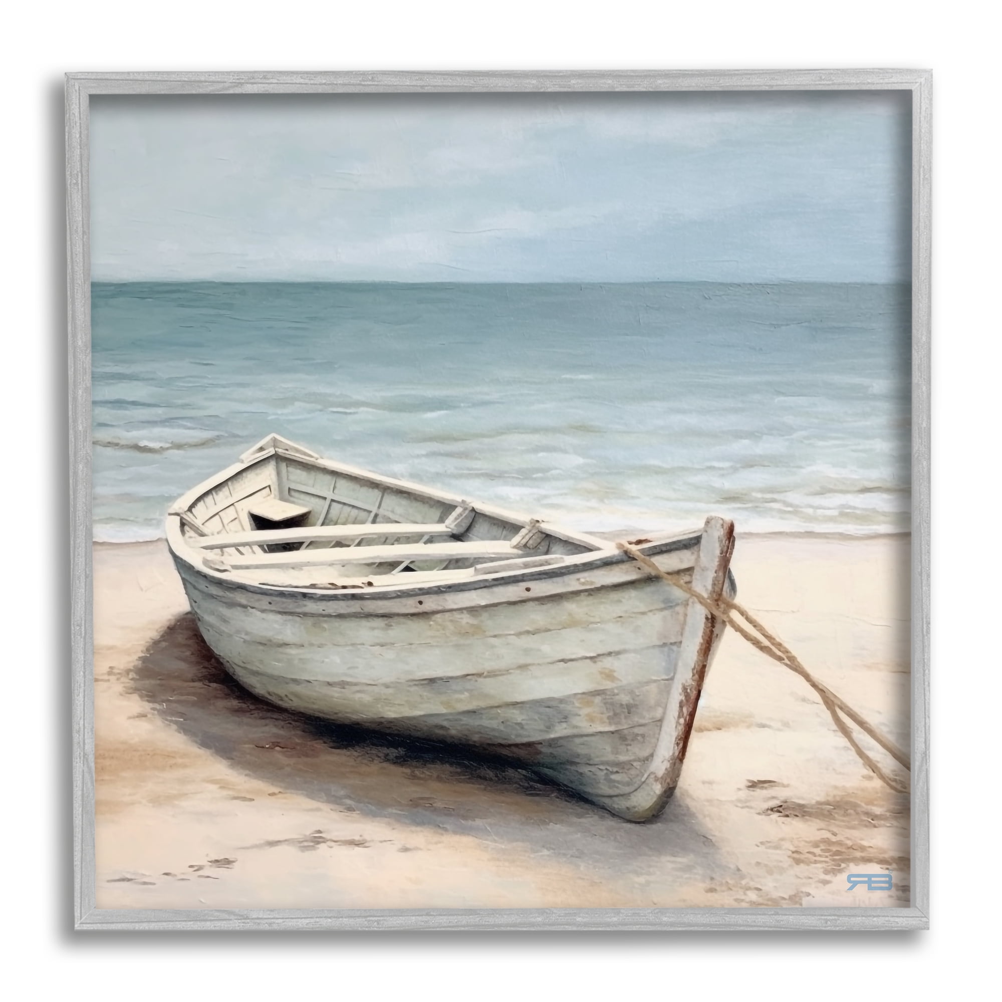 Stupell Industries Subtle Boat Docked Transportation Painting Gray Framed Art Print Wall Art, 17 x 17