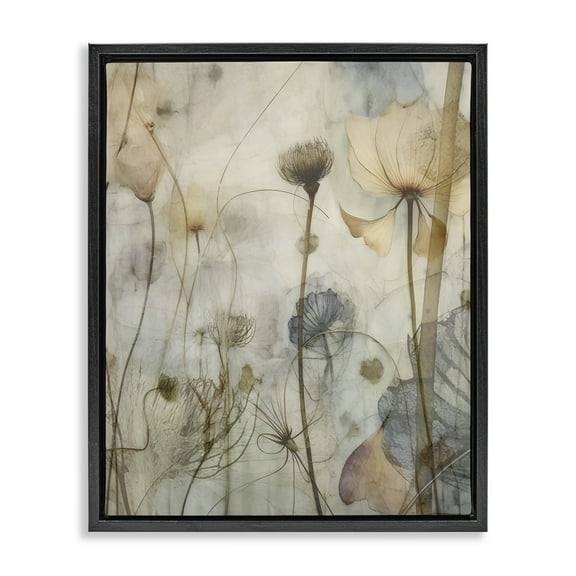 Stupell Industries Subtle Botanicals Pattern Plants & Flowers Painting Black Floater Framed Canvas Art Print Wall Art, 17 x 21