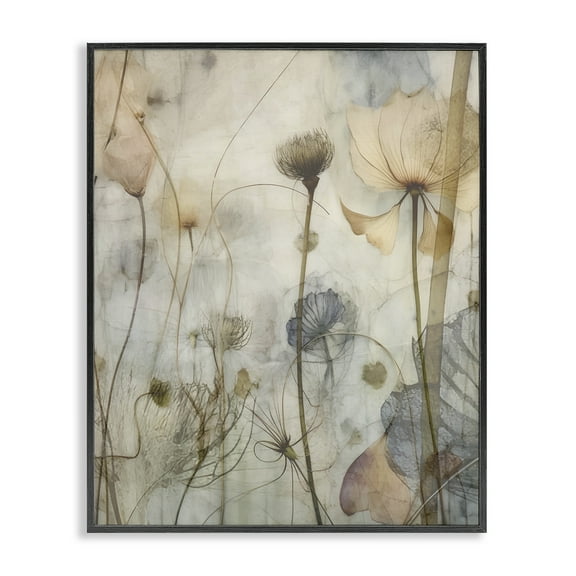 Stupell Industries Subtle Botanicals Pattern Plants & Flowers Painting Black Framed Art Print Wall Art, 11 x 14