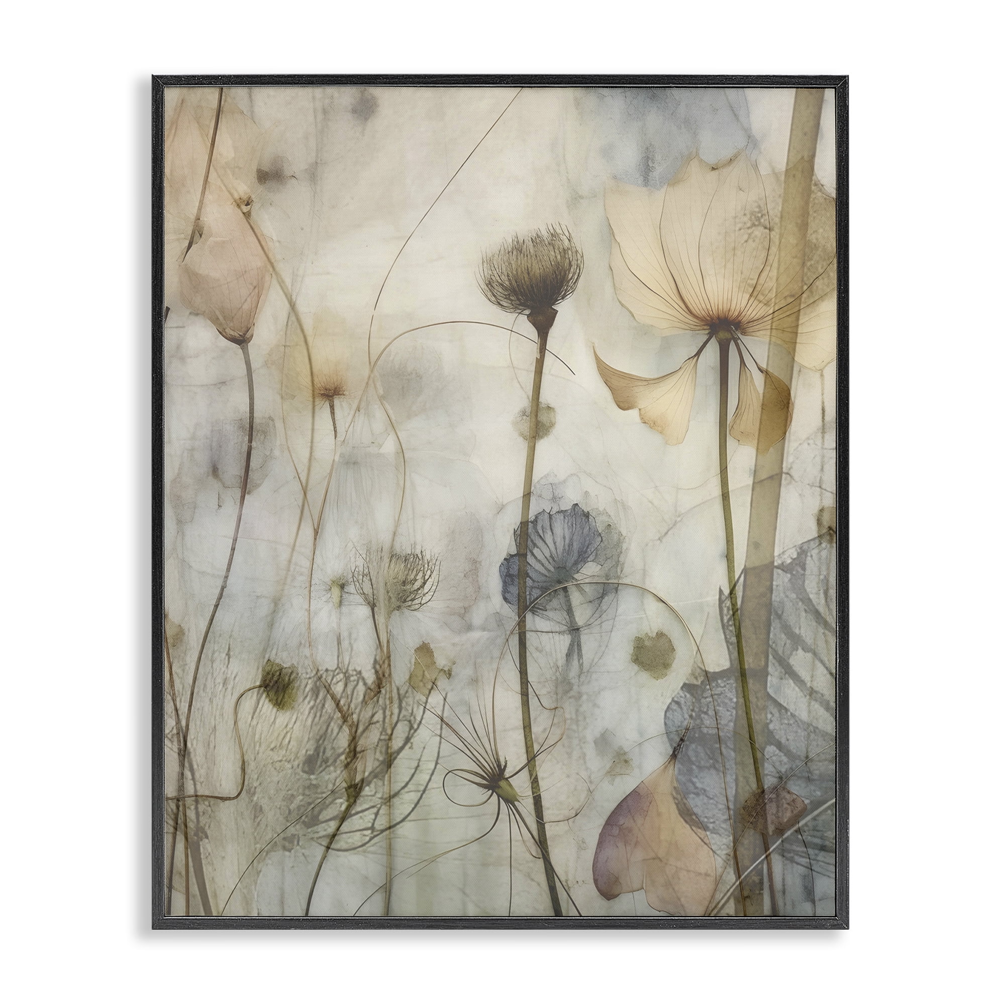 Stupell Industries Subtle Botanicals Pattern Plants & Flowers Painting Black Framed Art Print Wall Art, 24 x 30