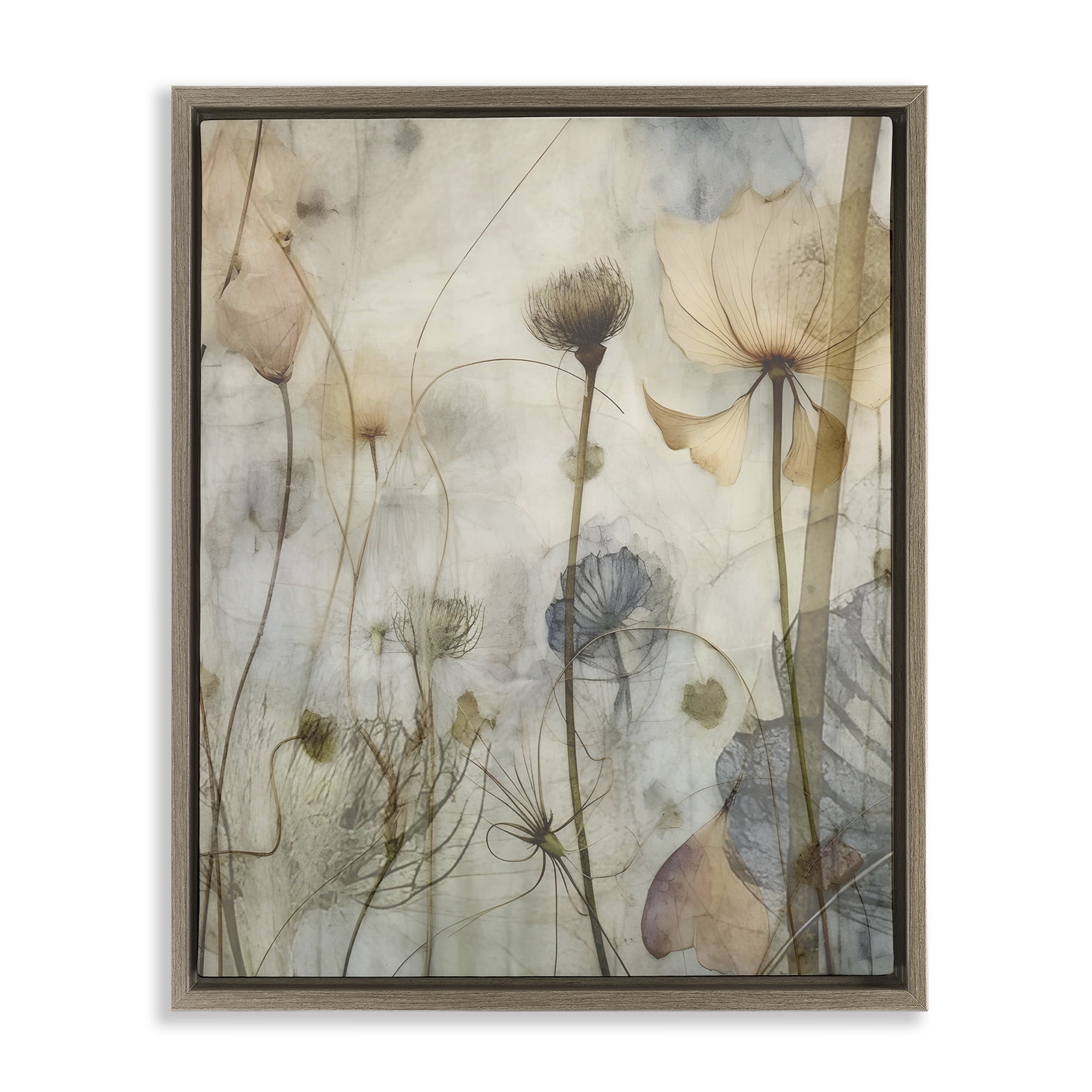 Stupell Industries Subtle Botanicals Pattern Plants & Flowers Painting Brown Floater Framed Canvas Art Print Wall Art, 17 x 21