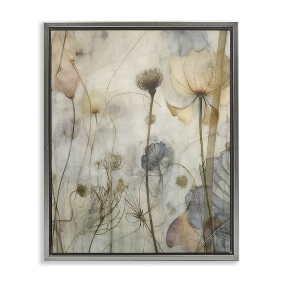 Stupell Industries Shabby Chic Subtle Botanicals Pattern Gray Floating Frame Canvas Art, 17 x 21, by Lettered and Lined