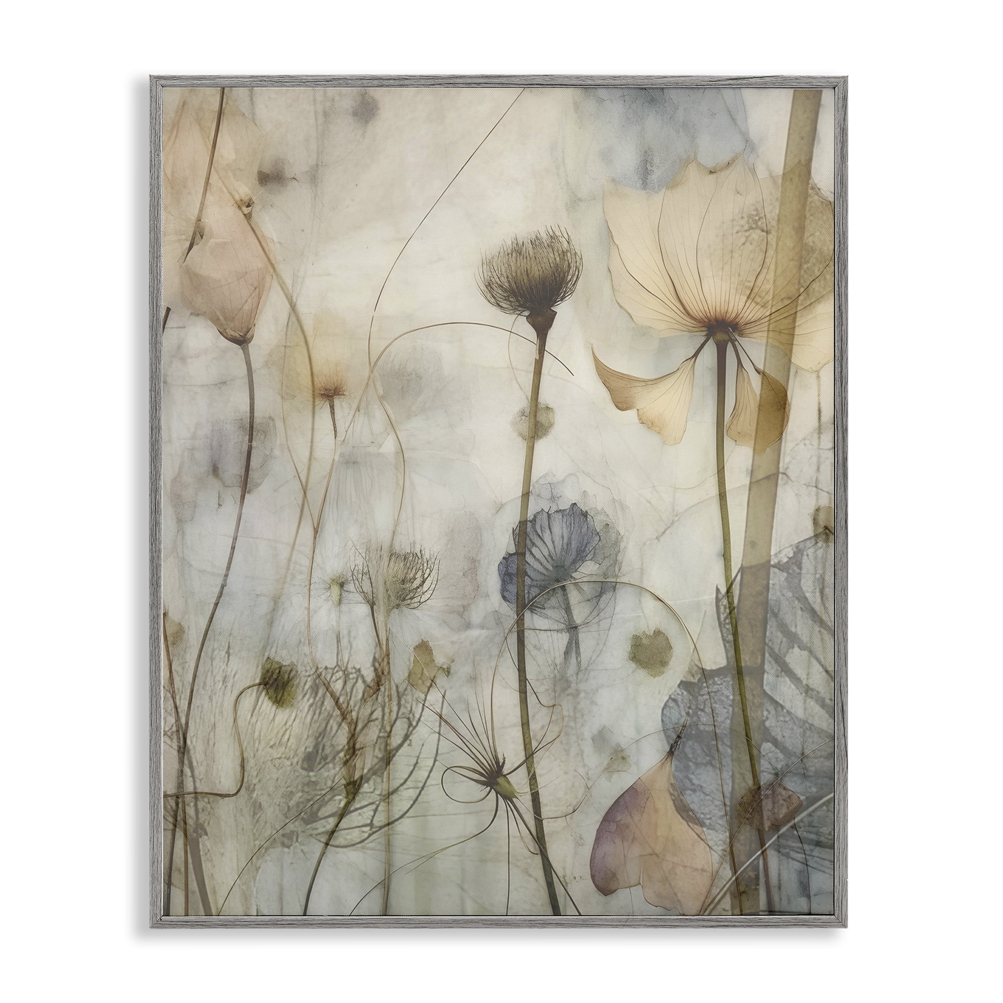 Stupell Industries Subtle Botanicals Pattern Plants & Flowers Painting Gray Framed Art Print Wall Art, 11 x 14