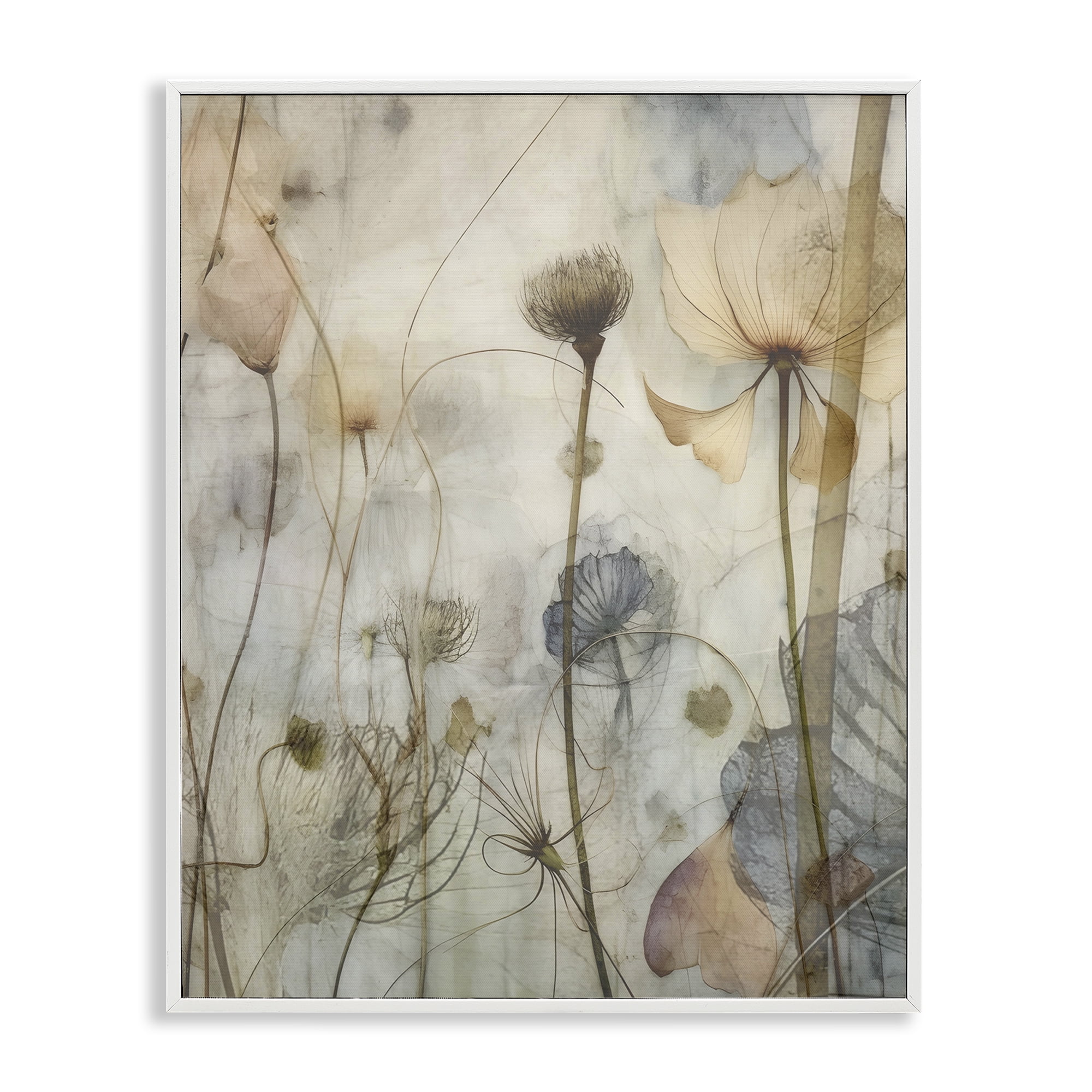 Stupell Industries Subtle Botanicals Pattern Plants & Flowers Painting White Framed Art Print Wall Art, 11 x 14