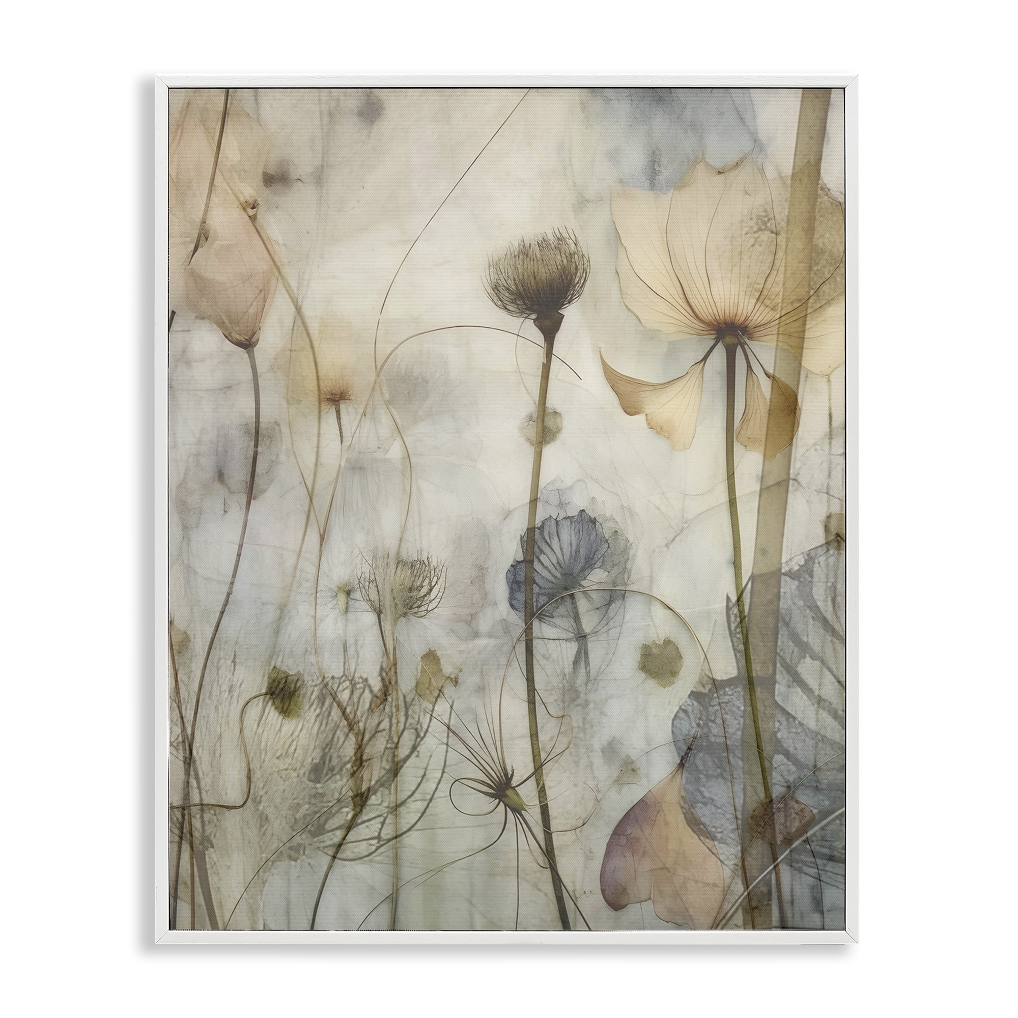 Stupell Industries Subtle Botanicals Pattern Plants & Flowers Painting White Framed Art Print Wall Art, 16 x 20