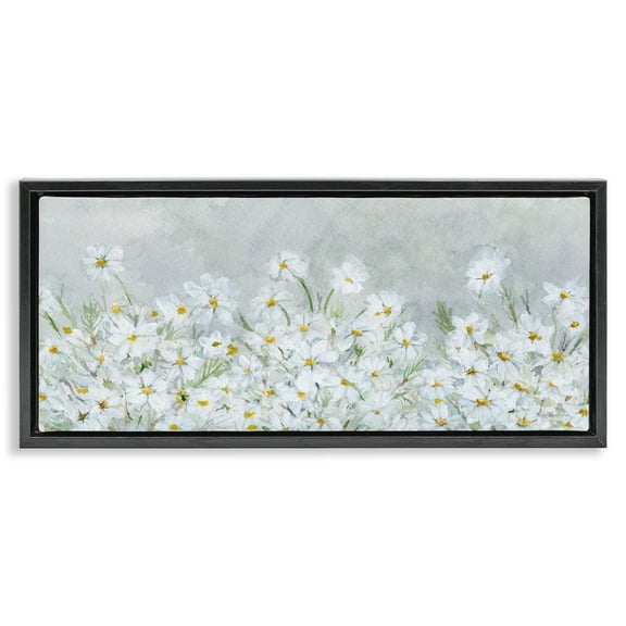 Stupell Industries Subtle Brushed Daisies Botanical & Floral Painting Black Floater Framed Art Print Wall Art, 25 x 11