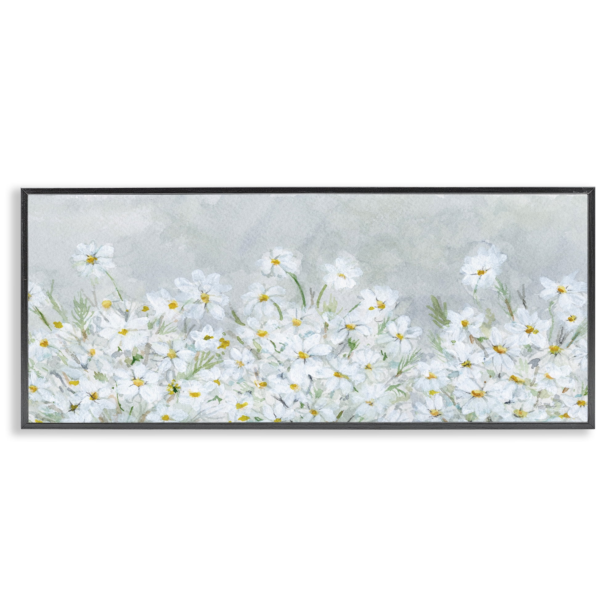 Stupell Industries Subtle Brushed Daisies Botanical & Floral Painting Black Framed Art Print Wall Art, 24 x 10