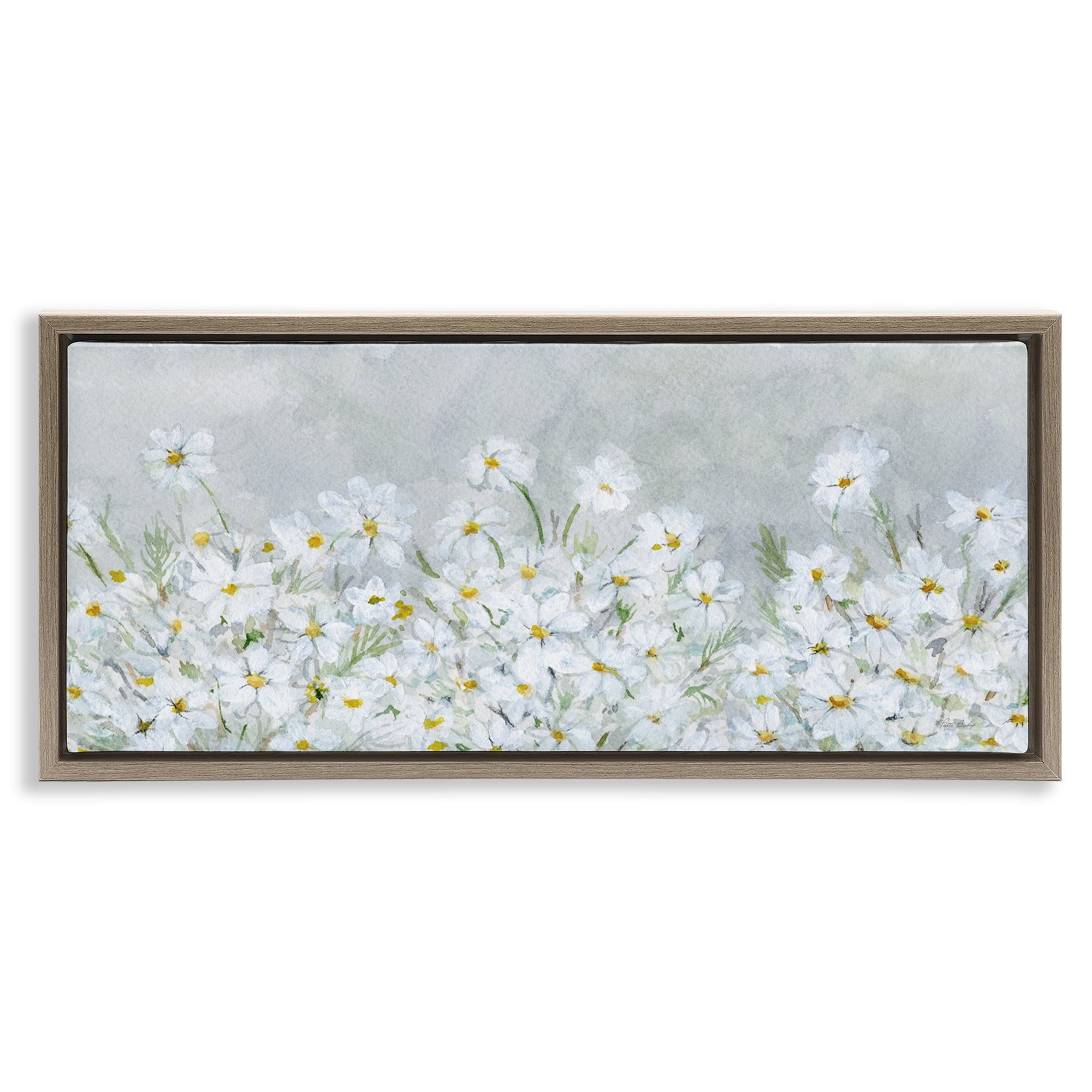 Stupell Industries Subtle Brushed Daisies Botanical & Floral Painting Brown Floater Framed Art Print Wall Art, 31 x 14